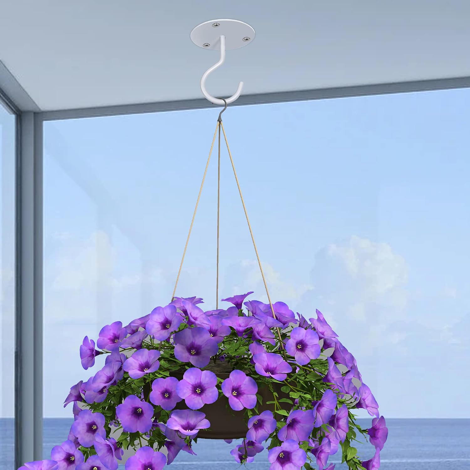 YIBOT Ceiling Hooks for Hanging Plants-Metal Plant Bracket Iron Wall Mount Lanterns Hangers for Hanging Bird Feeders,Lanterns,String Lights, Wind Chimes,Indoor Decoration Hooks(4 Pack/White