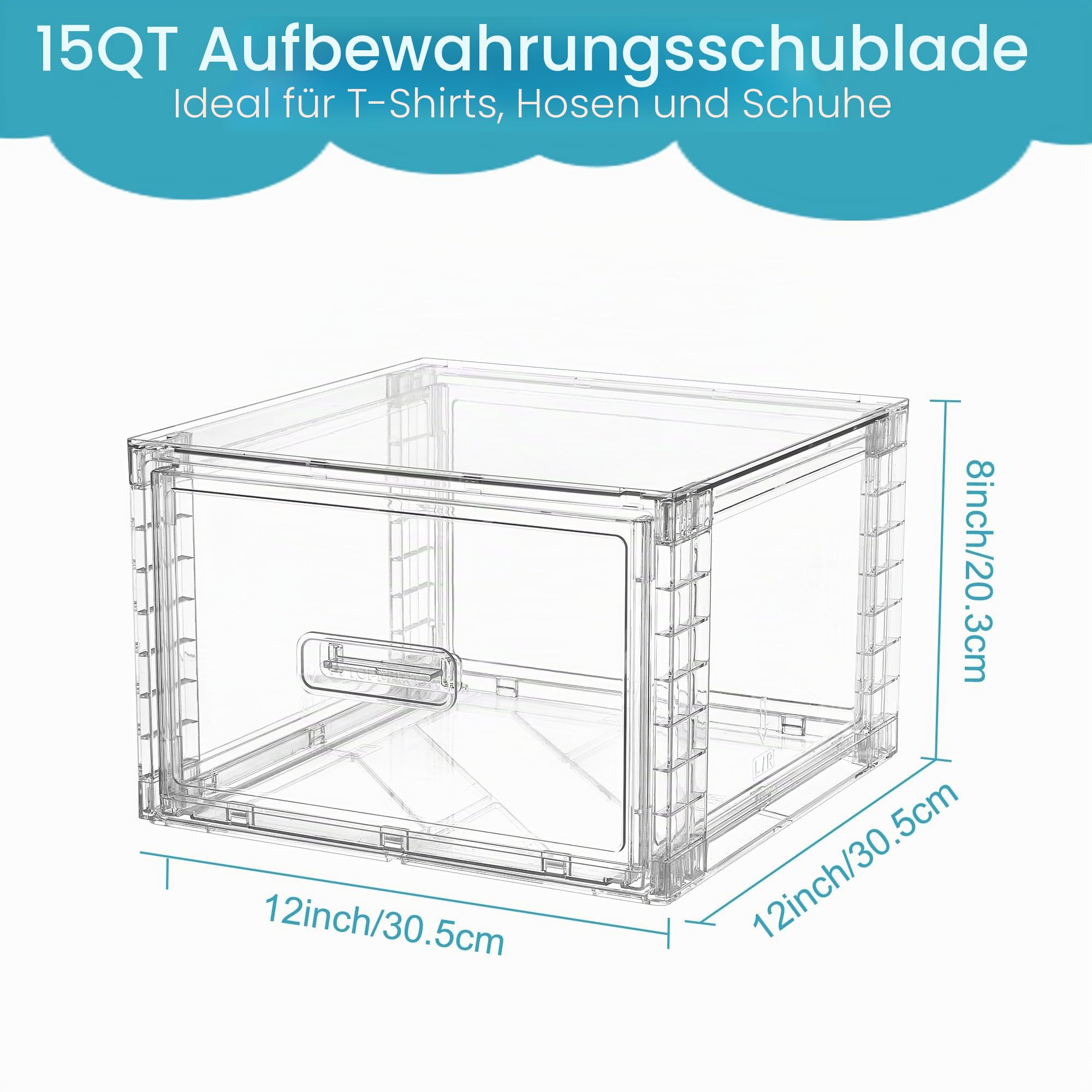 Vtopmart 4 große, stapelbare Schubladen-Organizer aus transparentem Acryl mit Griffen