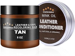 STARTSO WORLD Bálsamo reparador de cuero de 200 ml con acondicionador de cuero de 100 ml, kit de reparación de cuero marrón para muebles, removedor de arañazos de cuero, restaurador de color de cuero