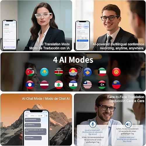 Miniatura 6 de Lentes inteligentes AI, lentes AI con tecnología ChatGPT, lentes de cambio de color, admiten 169 idiomas, traducción en tiempo real a través de la
