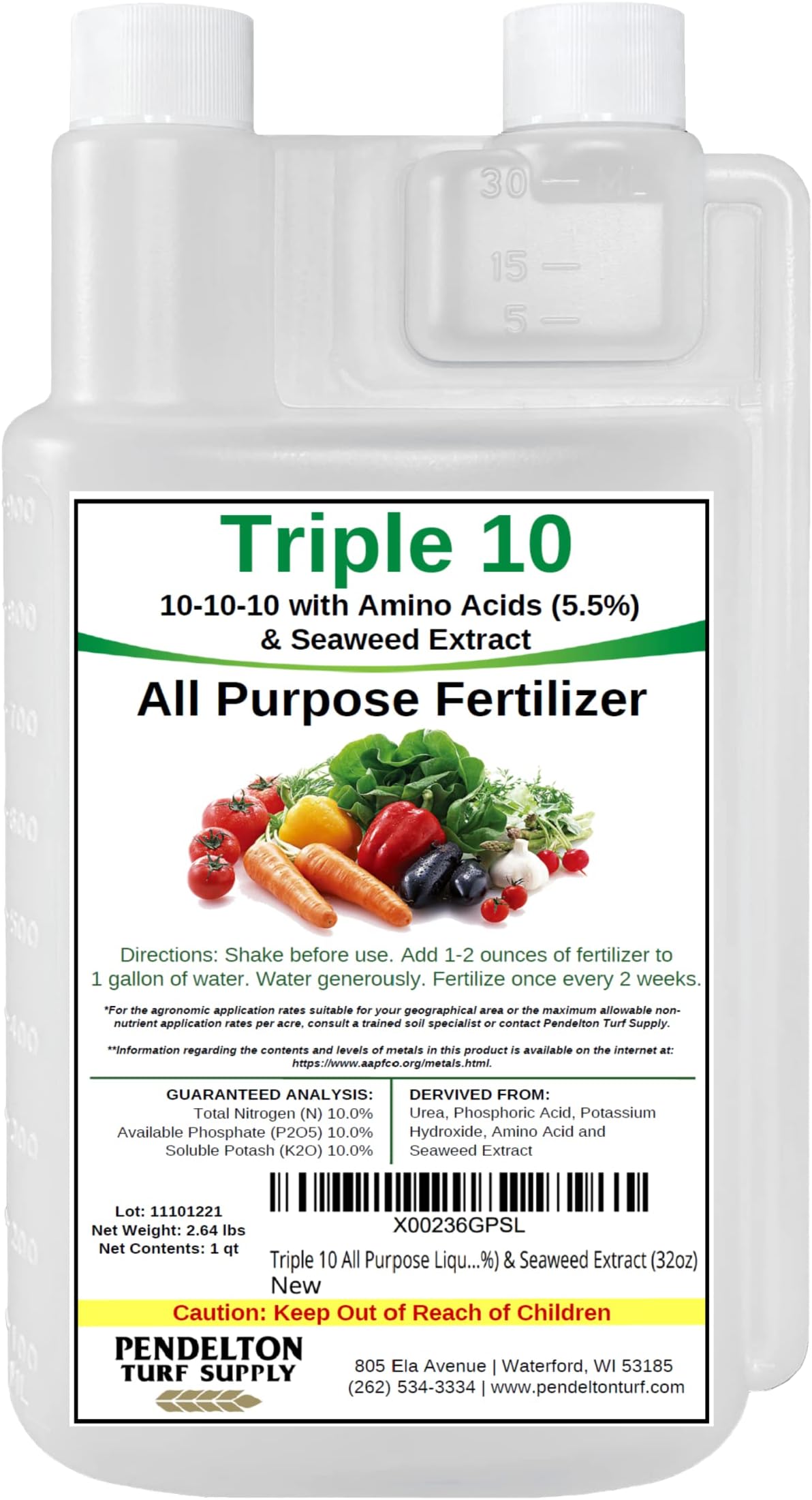 Triple 10 All Purpose Liquid Fertilizer 10-10-10 with Amino Acids (5.5%) & Seaweed Extract (32oz)