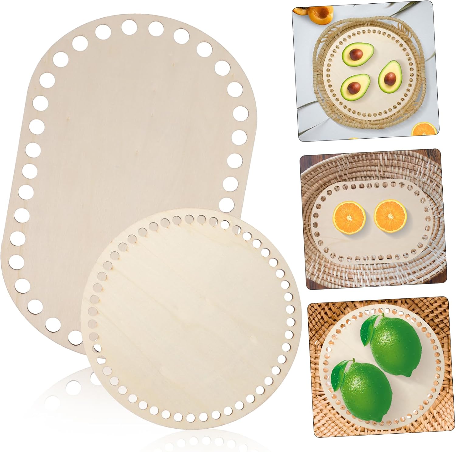 4 Pack Natural Wooden Basket Bottoms for Crocheting Base Crochet Basket Bases Oval/Round Shape Easy Clean