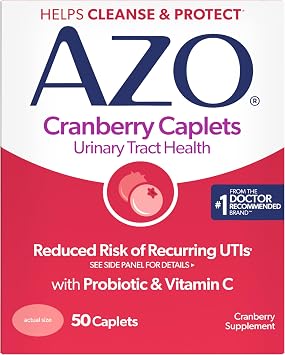 AZO Cranberry Pills for Urinary Tract Health for Women & Men, 50 Caplets | Made with Pacran Cranberry Powder, Sugar-Free Caplets, Bladder Support, 1 Serving Equals 1 Glass of Juice