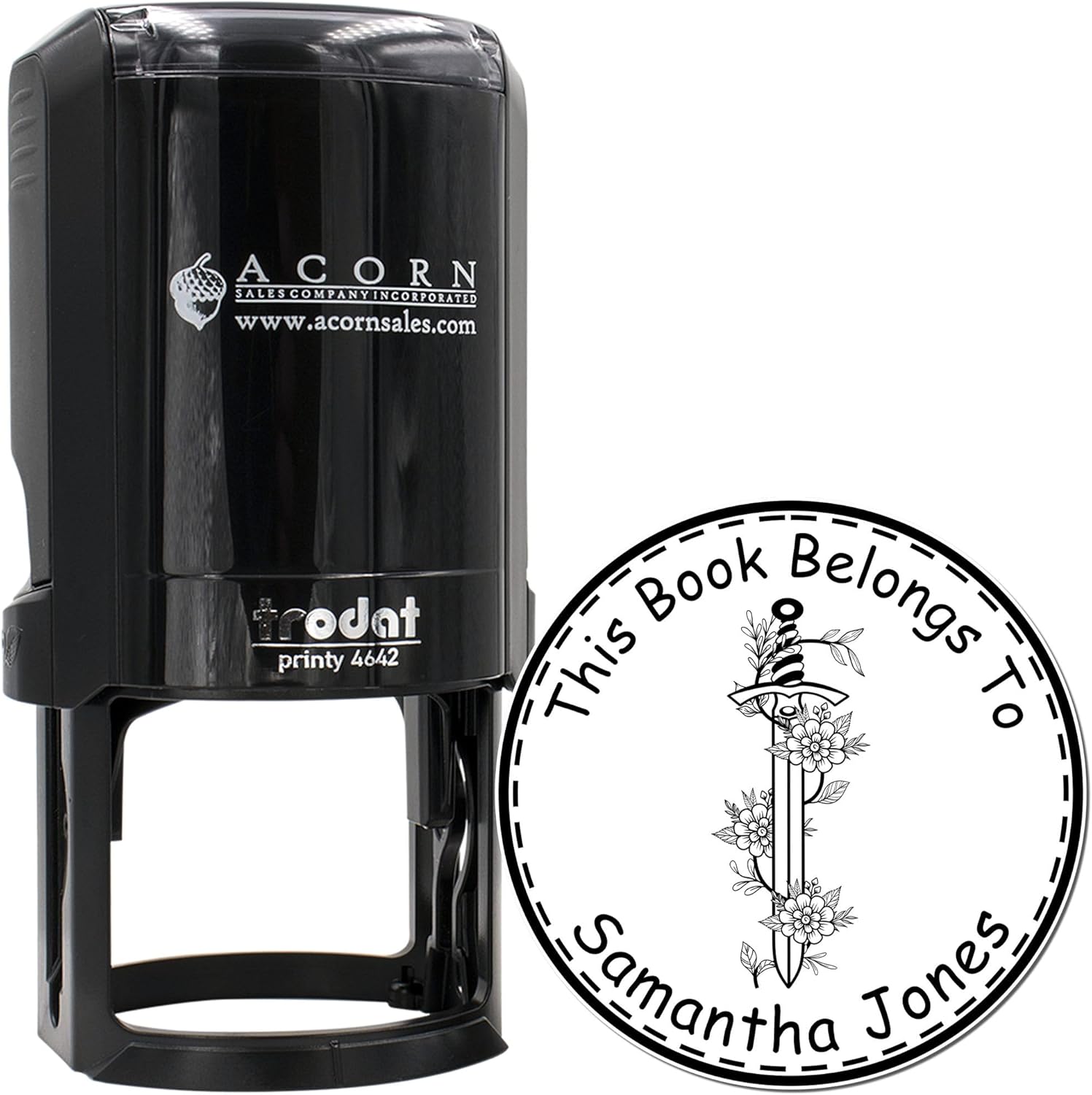 Personalized Fantasy Book Stamp - Self-Inking Tempest's Heart Mythical Swords Bookshelf Stamper | Customizable This Book Belongs to Stamp for Fantasy Book Lovers & Collectors, 1-5/8" Ink Stamper