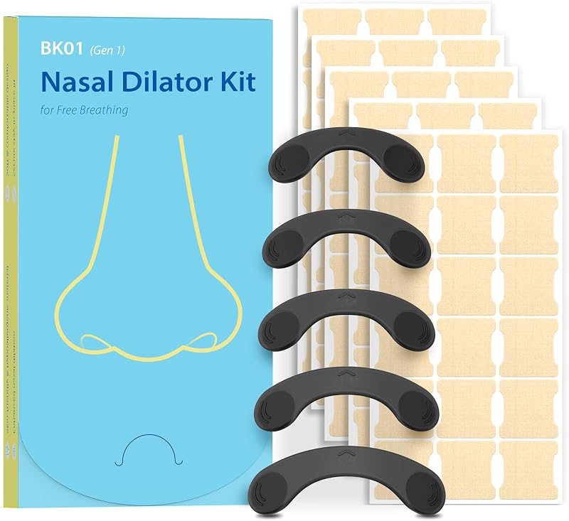 Nasal Strips, Reusable Band & 45 Tabs for Breathing, Snoring & Congestion | Stronger Lift Than Traditional & Magnetic Nose Strips & Dilators, For Sleep & Sports, 5 Sizes, Reusable System