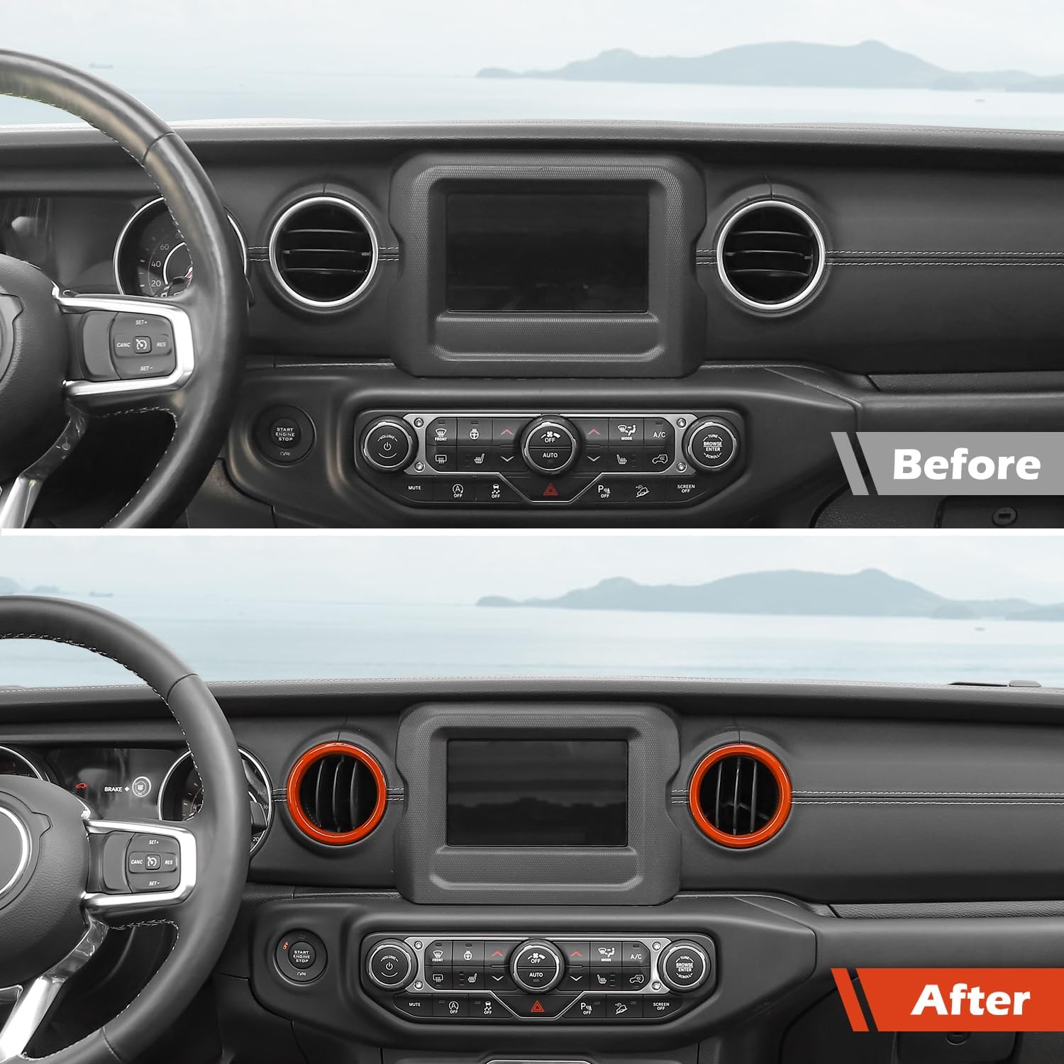RT-TCZ for Wrangler JL Dash Air Vents Cover Trim Stickers Orange for Jeep Wrangler JL JLU Gladiator JT 2018-2023 Orange Interior Accessories 4pcs