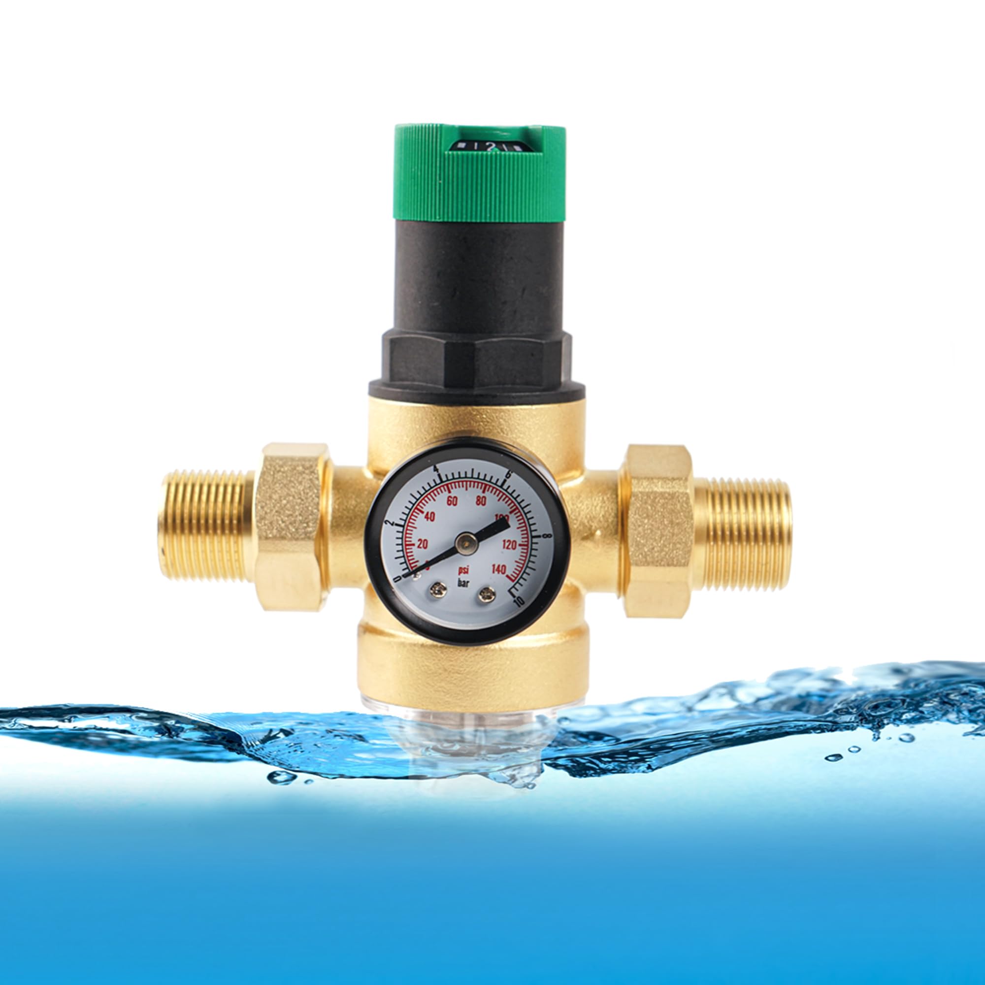 LAIWOO Reductor de presión de agua de 3/4 pulgadas, reductor de presión de agua con medidor de presión de agua y filtro de malla, válvula reductora de presión de latón para la regulación de la presión