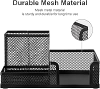 Vista 4 de Comix Organizador de escritorio de malla para lápices, 3 compartimentos, de alambre de escritorio, para lápices, suministros de oficina, accesorios