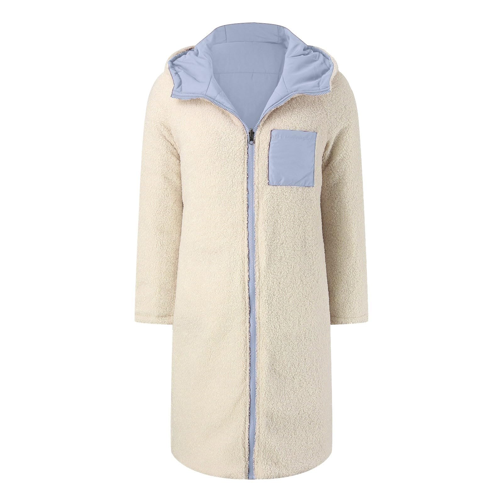Genérico Chaqueta De Mujer Invierno,Chaqueta Informal Con Cremallera Y Bolsillos Para Mujer Sudadera Con Capucha De Forro Polar Abrigo De Peluche Reversible De Invierno