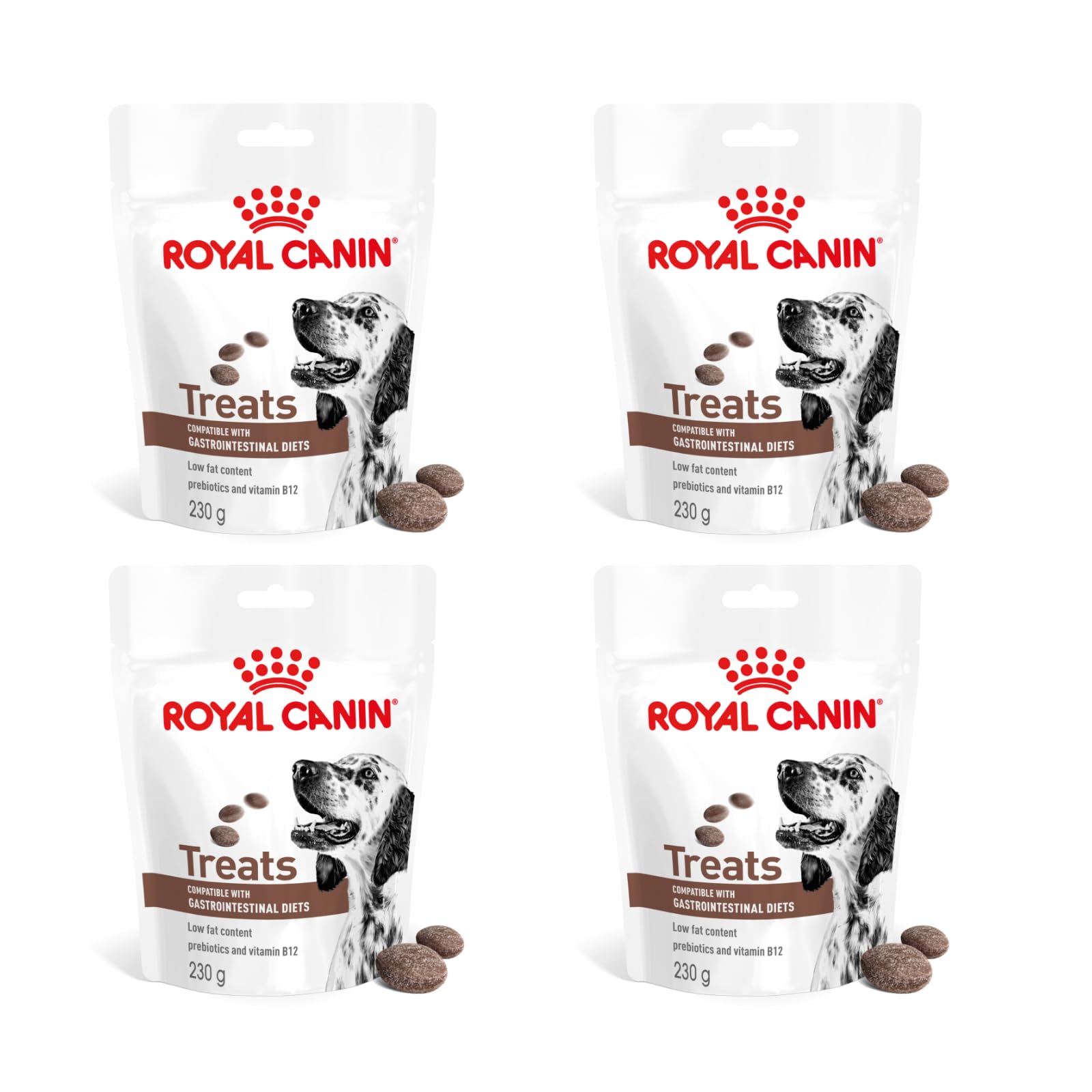 Royal Canin Veterinary Gastrointestinal Treats, Pack of 4, 4 x 230 g, Snacks for Adults, Dogs of All Sizes & Breeds, in Resealable Bag, Low Fat Content