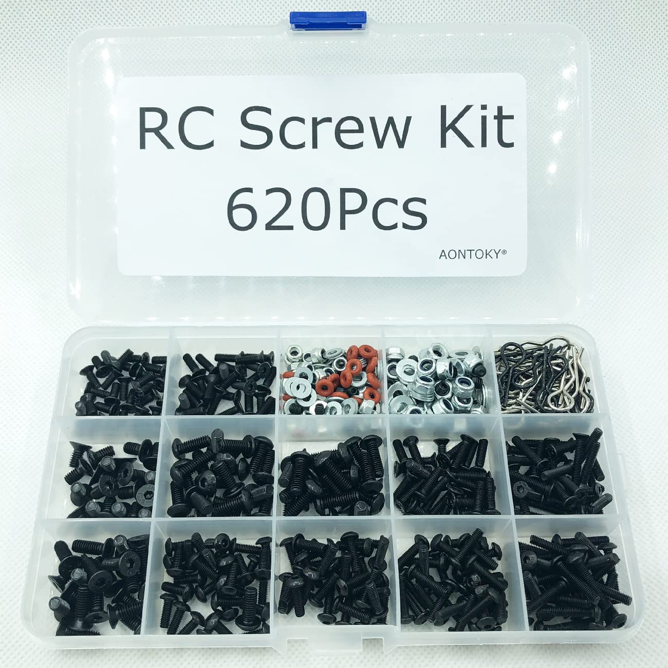 620Pcs RC Screw Kit Screws Assortment Set M3 M4 Hex Nut Shell Buckle RC Repair Tool Kit Hardware Fastener for 1/8 1/10 1/12 1/16 Scale RC Cars Truck Crawler DIY Parts