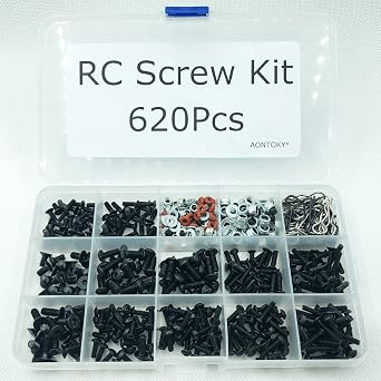620Pcs RC Screw Kit Screws Assortment Set M3 M4 Hex Nut Shell Buckle RC Repair Tool Kit Hardware Fastener for 1/8 1/10 1/12 1/16 Scale RC Cars Truck Crawler DIY Parts