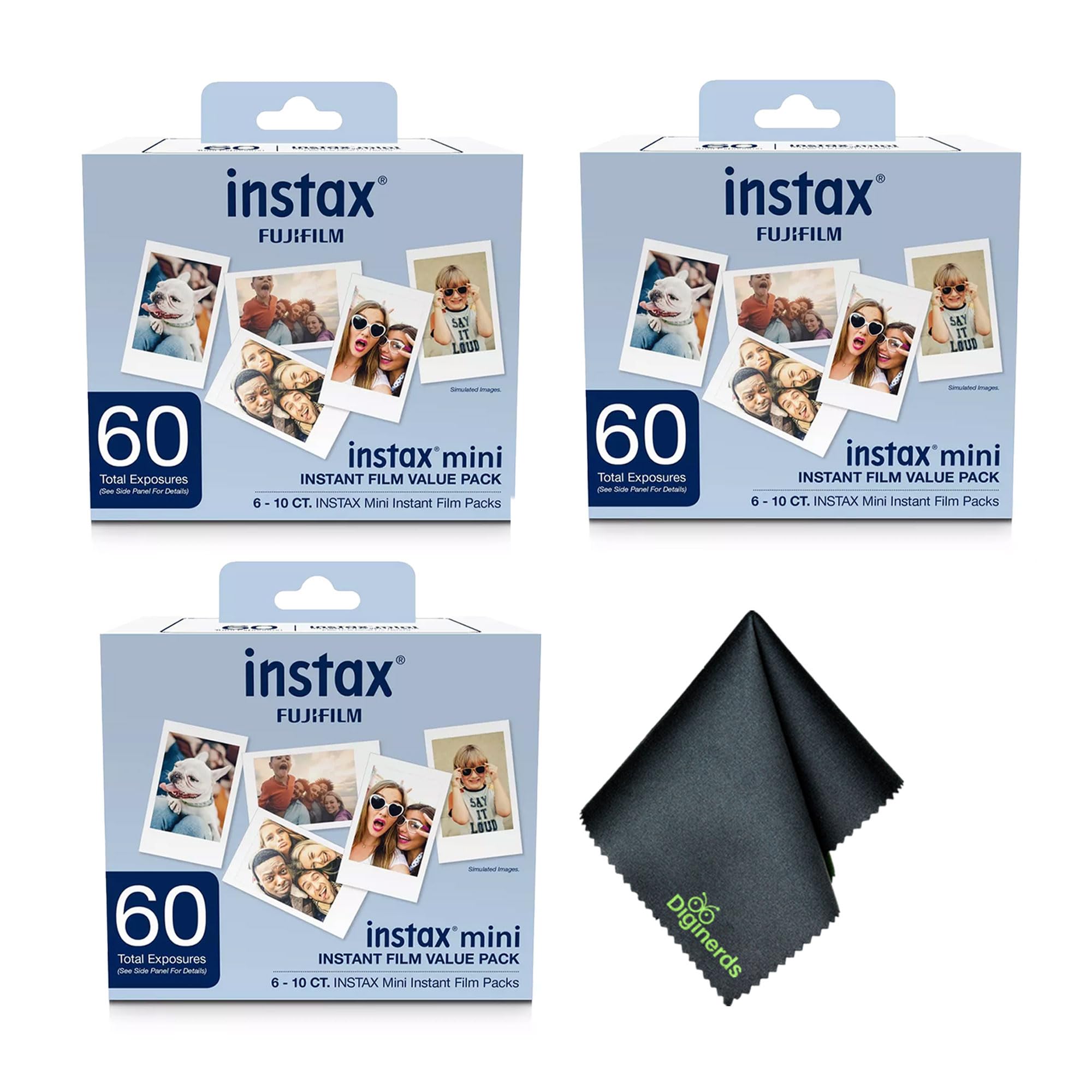 Fujifilm Instax Mini Value Pack Instant Film (180 Exposures) Bundle with Microfiber Cleaning Cloth