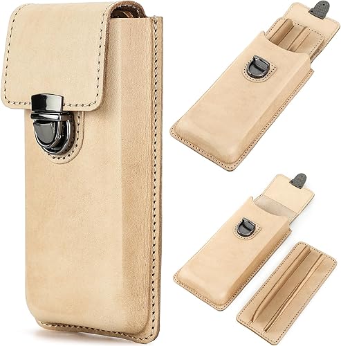 Miniatura 10 de CataPurus Top Grain - Estuche organizador de cuero genuino para 12 bolígrafos y lápices, diseño minimalista sólido, hecho a mano, cierre magnético