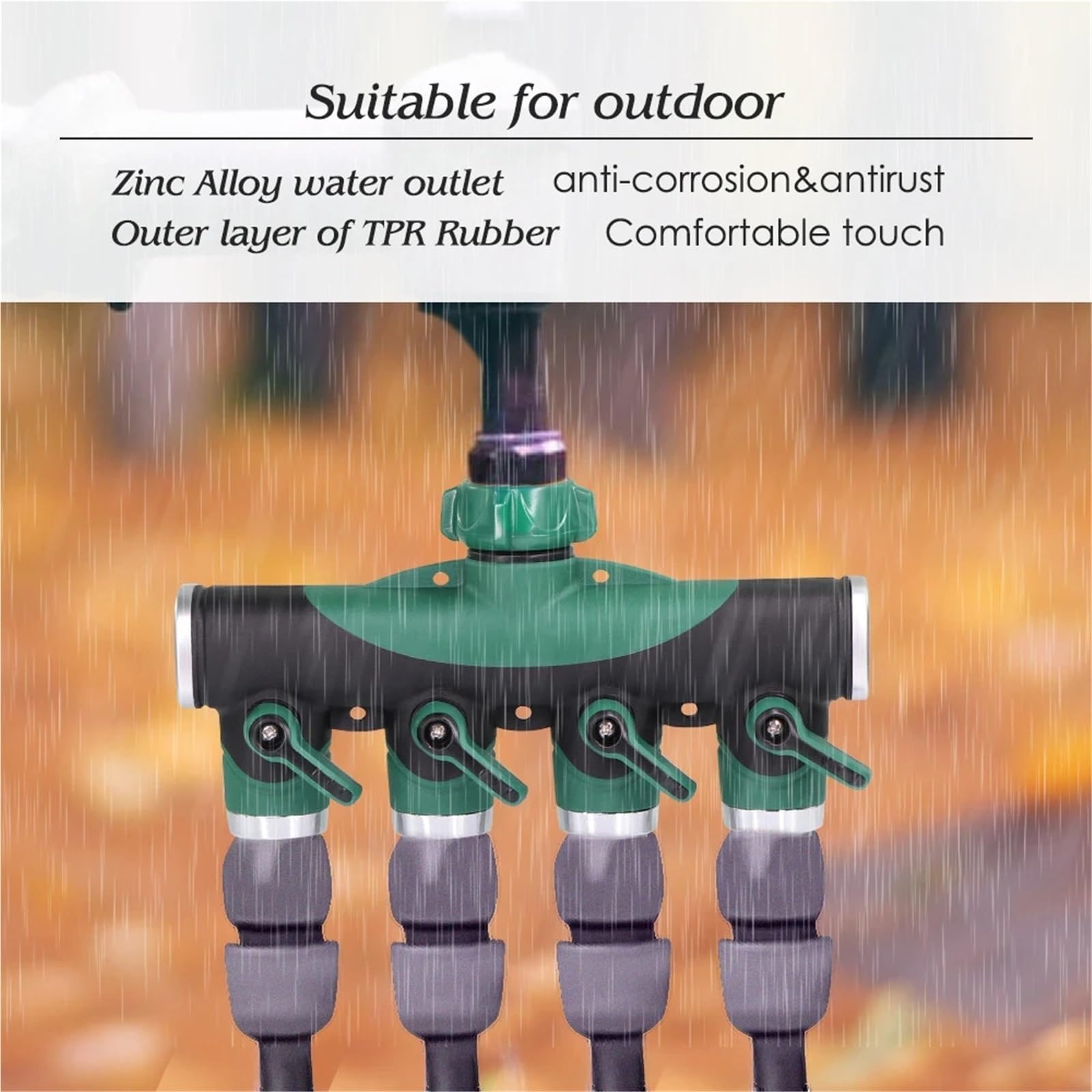 Divisores de Grifo Rosca 4 vías y 3/4 Pulgadas Metal Resistente con válvulas Cierre for Adaptador Manguera jardín Conectores Agua para JardíN(Green-BSP)