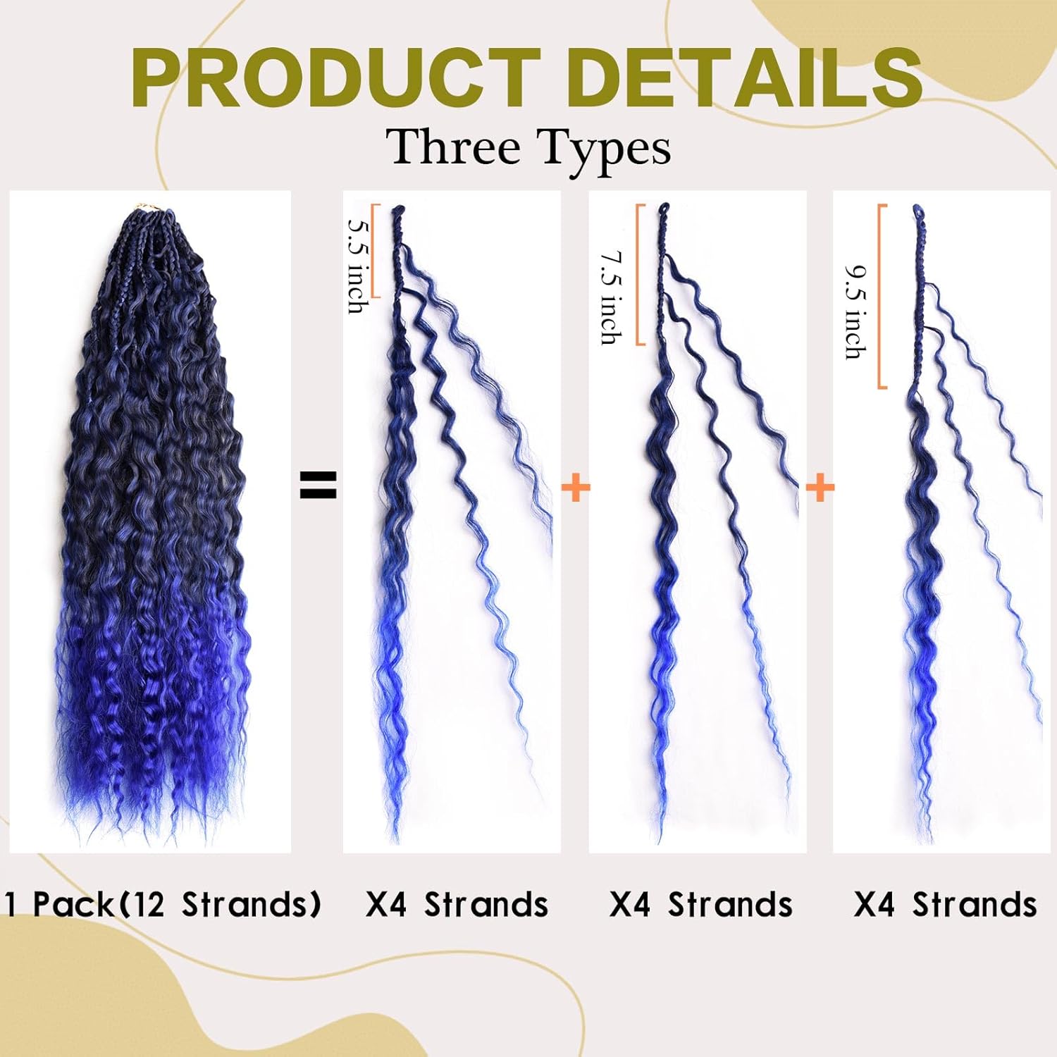 6 Pack Box Braids with Long Goddess Curly Ends 24 inch Pre Looped Braided Bohemian Crochet Braid Hair Extensions（Tblue#）