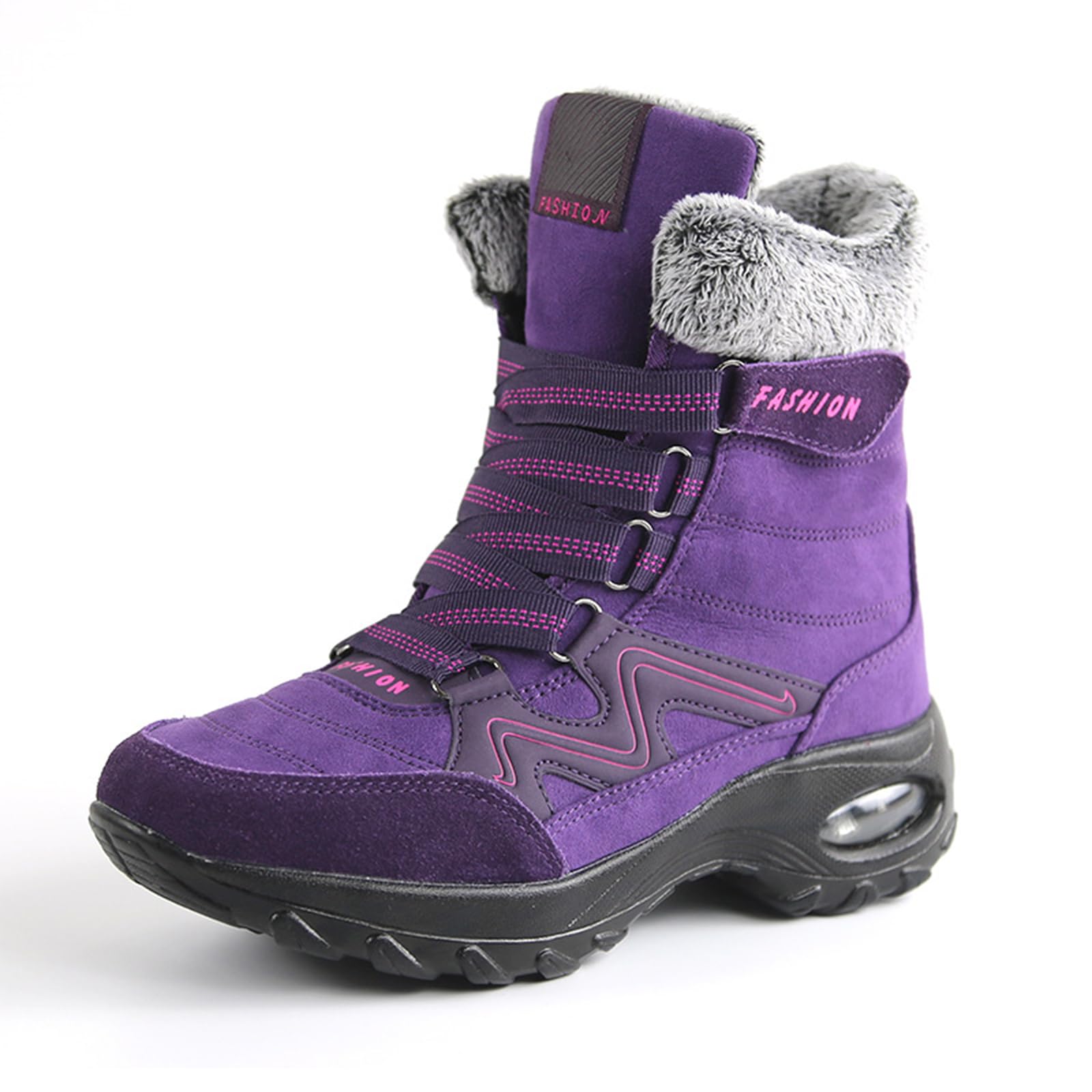 Womens Winter Hook and Loop Waterproof Warm Snow Boots with Air Cushion Comfort Fur Lined Lightweight Non Slip