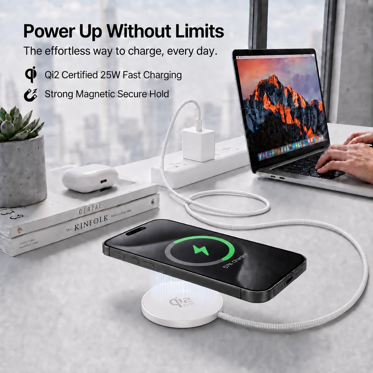 Caricabatterie wireless magnetico Qi2.2 da 25 W con adattatore PD da 35 W, pad di ricarica rapida per iPhone 17/16/15/14/13/12 (bianco)