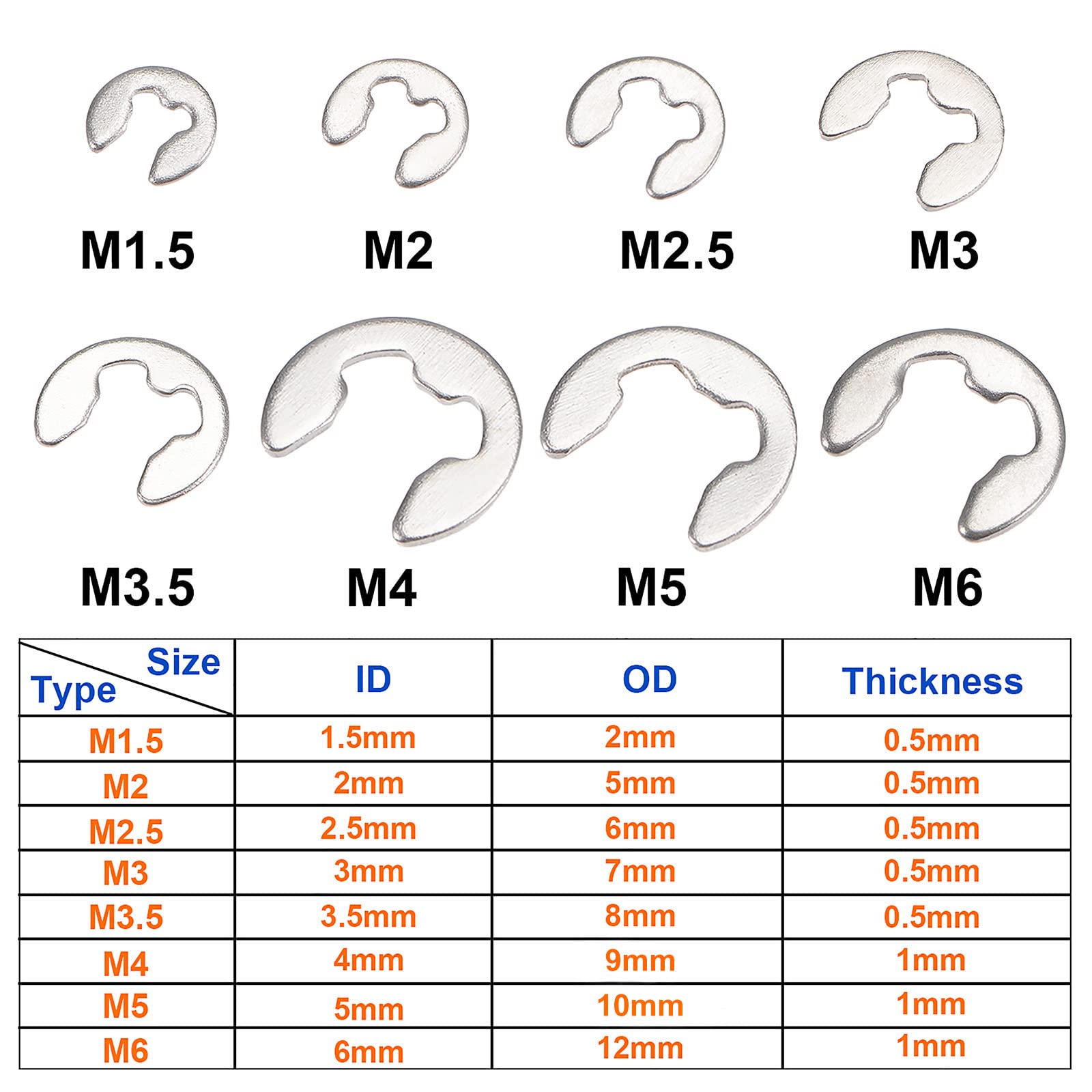 Kit 120 E-clip In Acciaio Inox - 10 Dimensioni Da 1,5 A 10 Mm Per Officina E Fai-Da-Te - Foto 6