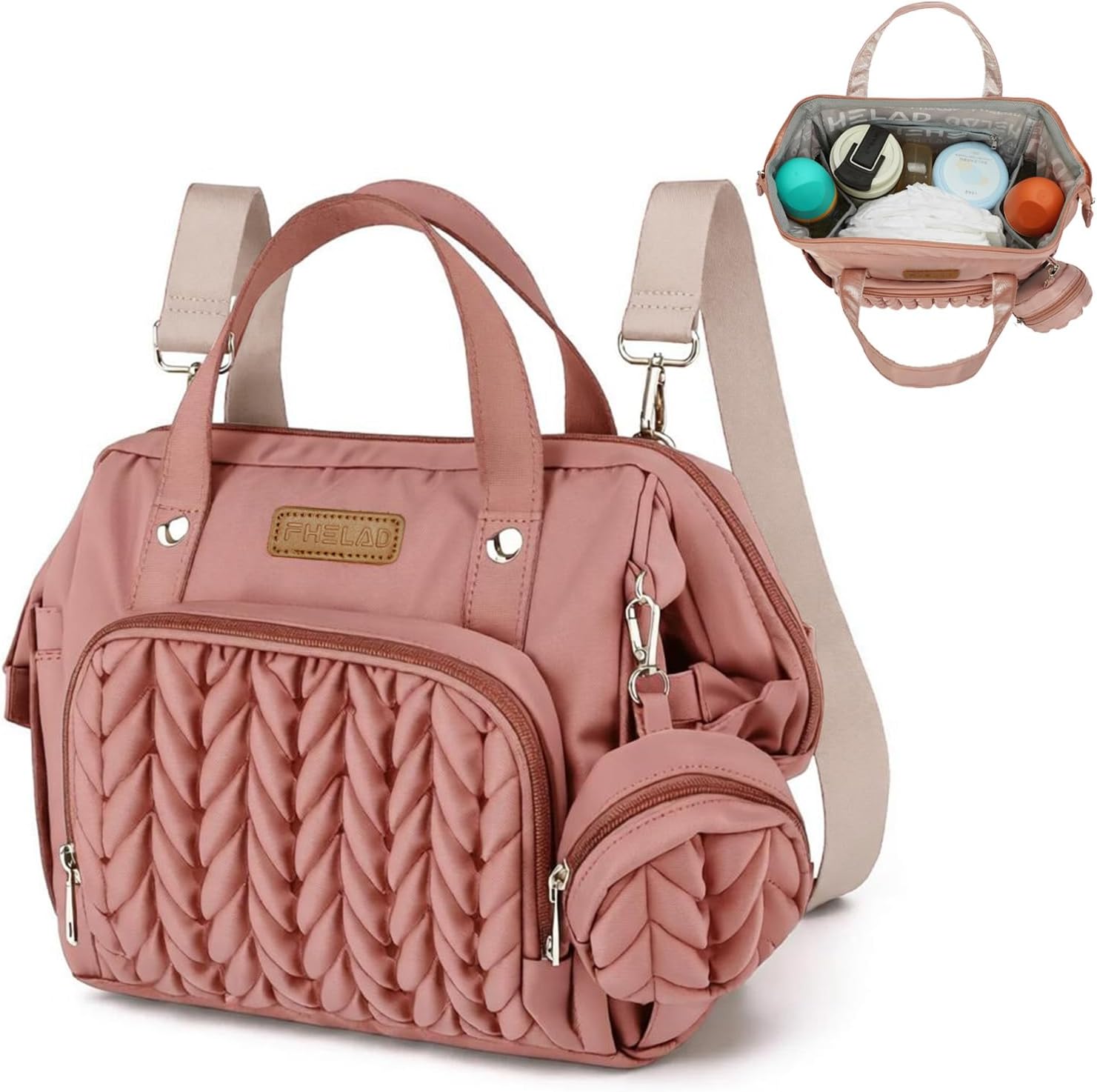 FHELAD Small Diaper Bag for Women, 4 in 1 Mini Baby Bag for Smaller Trips