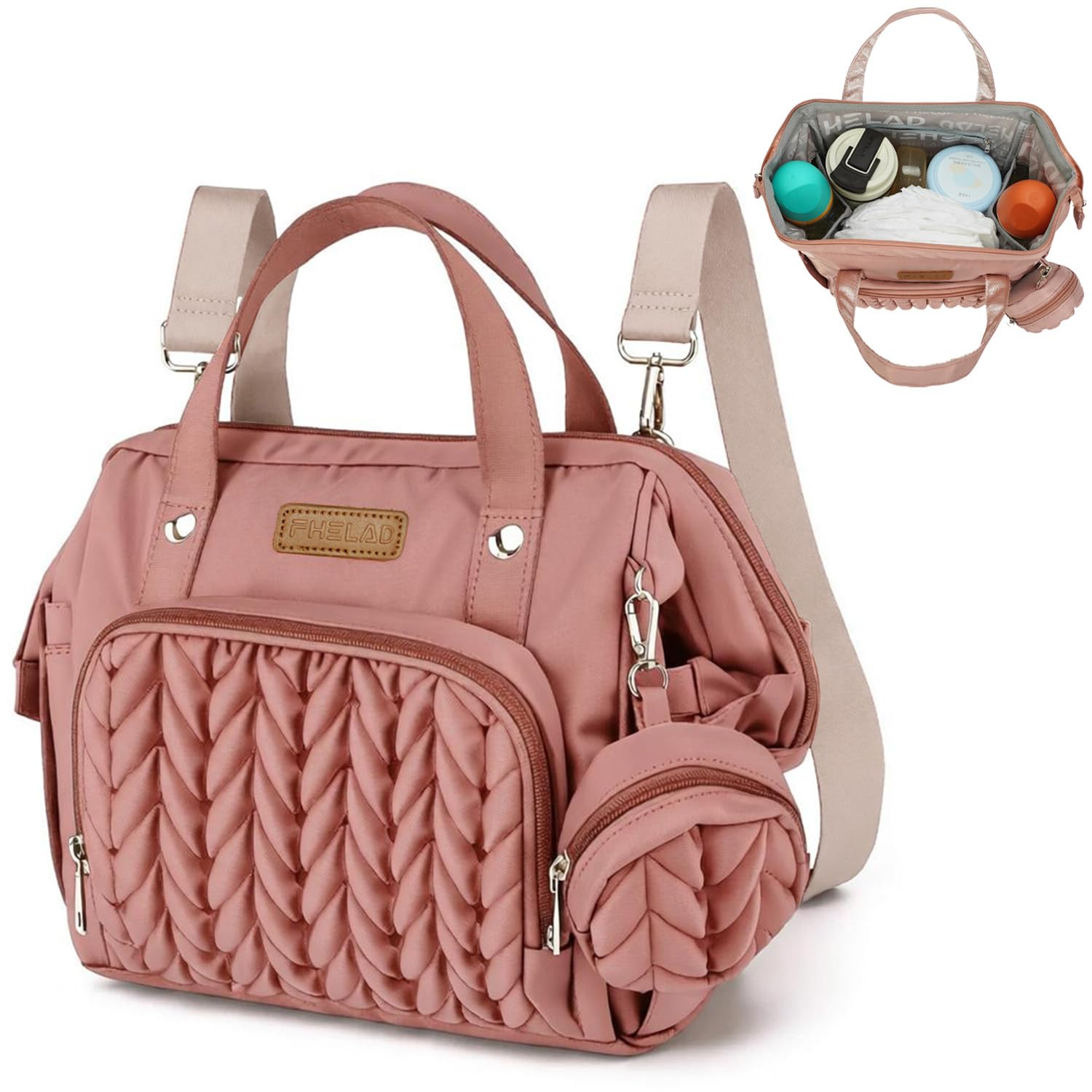 Small Diaper Bag Backpack, Toddler Diaper Bags Waterproof Multi-Function Newborn Baby Stylish Mini Tote Maternity Bags (Pink with Pacifier Case)