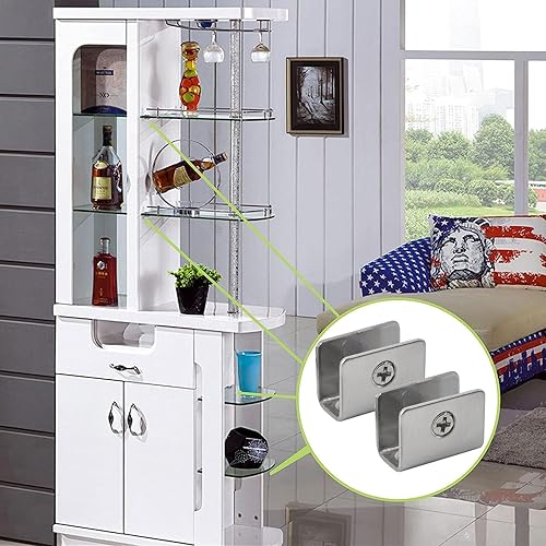 Miniatura 6 de Abrazadera de vidrio, 8 soportes cuadrados ajustables para estantes de vidrio de acero inoxidable 201, clips de abrazadera de vidrio negro montado