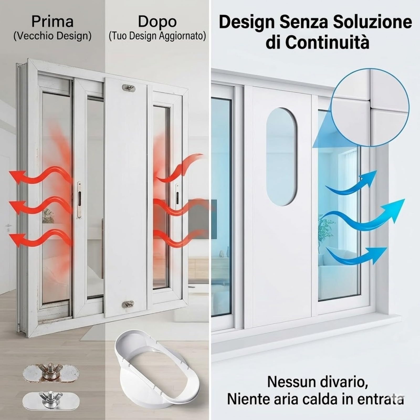 Kit Finestra Condizionatore Portatile Universale, 4 Pannelli (10x43 cm) Regolabile Fino a 140 cm, Adattatore per Finestre e Porte Scorrevoli, Guarnizione Sigillante Senza Fori per Isolamento Termico