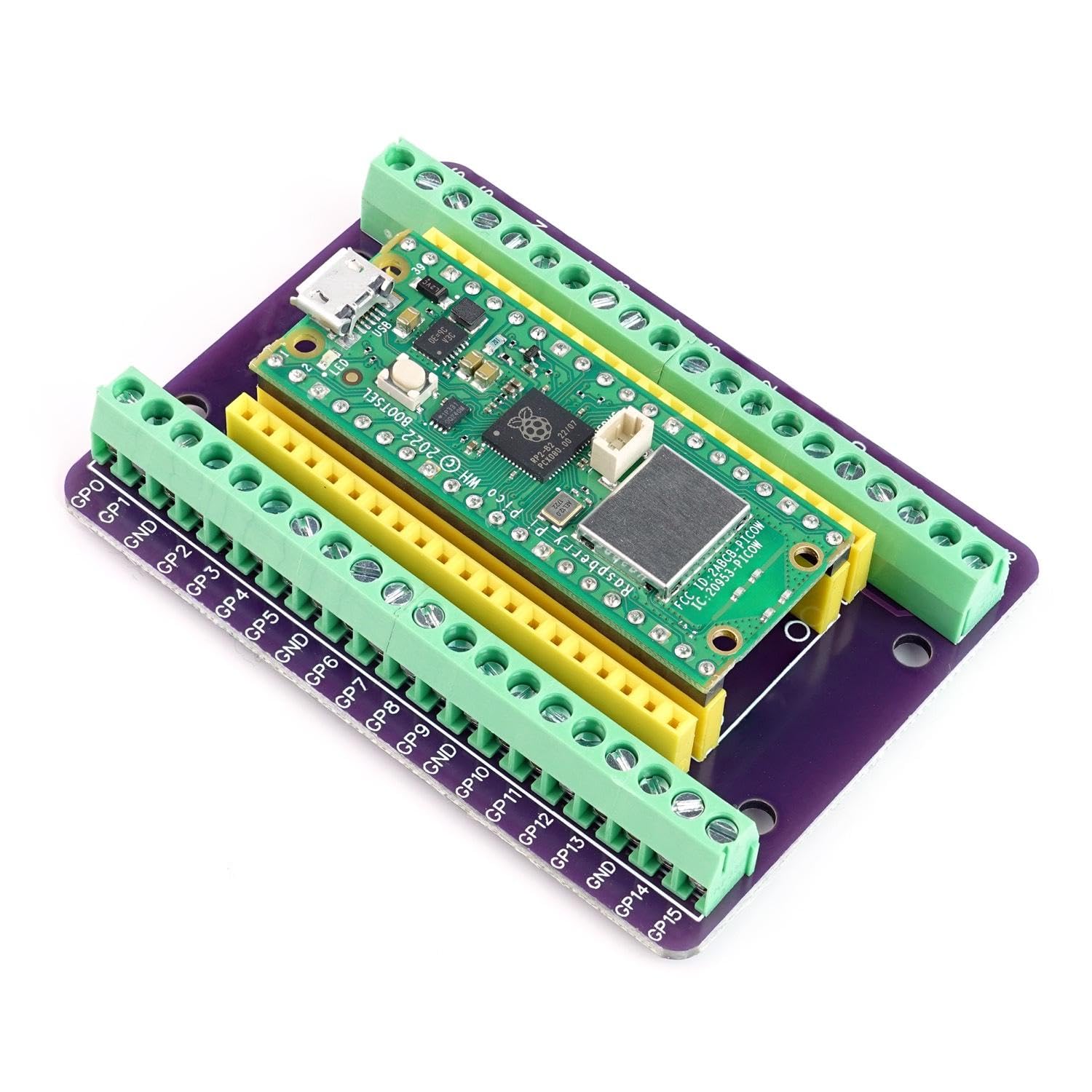 BerryBase Breakout Board mit Schraubklemmen und Buchsenleisten für Raspberrry Pi Pico