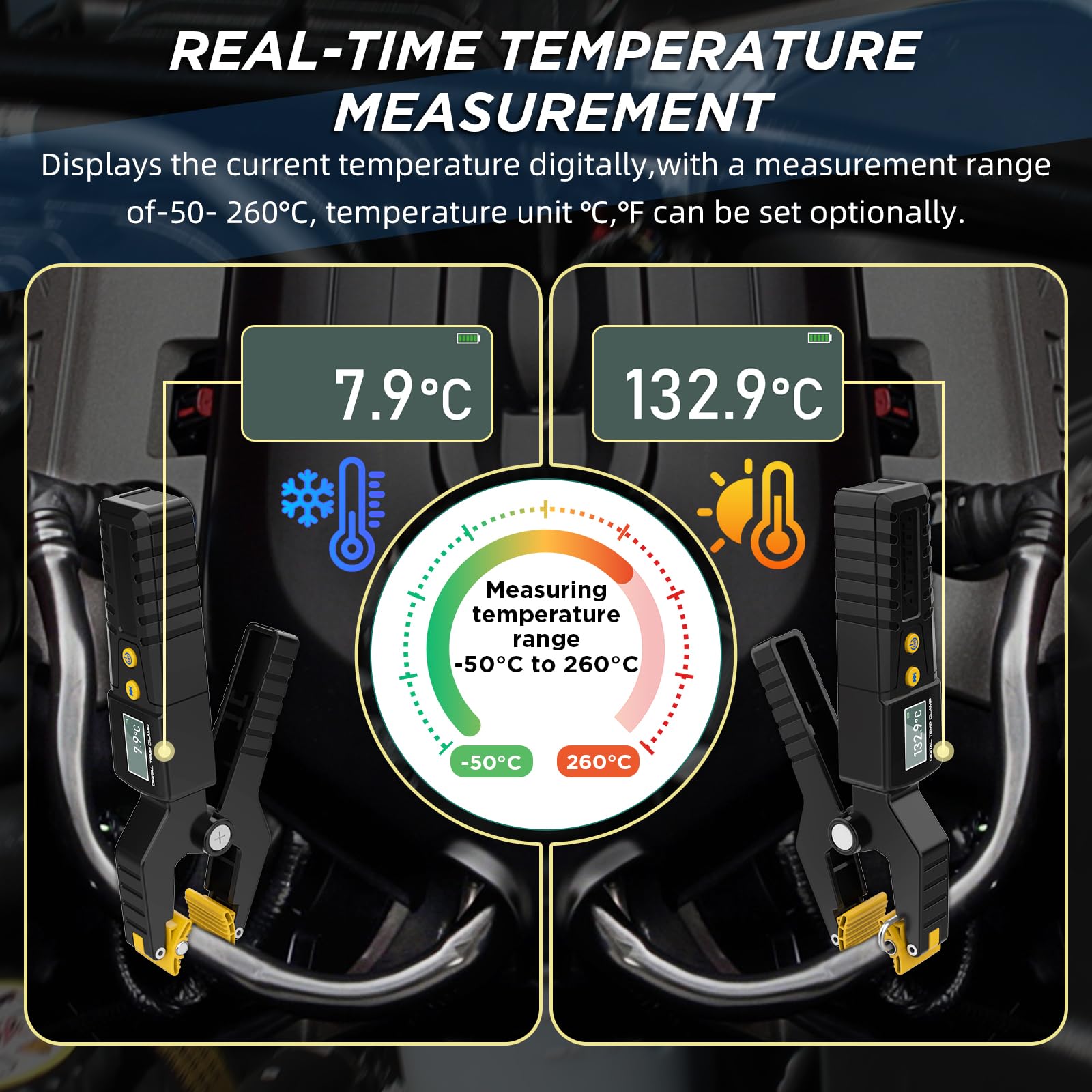 KAISAL HVAC - Termometro a morsetto per tubi ad alta precisione, misuratore di temperatura in tempo reale, visualizzazione della forma d'onda dei dati, monitor a morsetto per sistemi di riscaldamento
