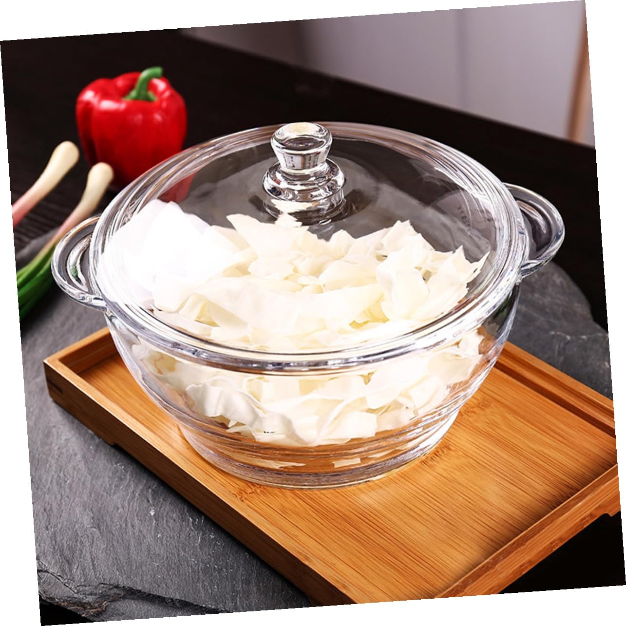 Hohopeti Hausherd Glas Schmortopf 1,5 L mit Deckel und Doppelgriff Hitzebeständig für Babybrei und Milch im Einfachen Design