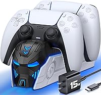 Svetaecho PS5 Controller Charger Station: Dual Fast Charging Dock with AC Adapter for DualSense & Edge, LED Lights