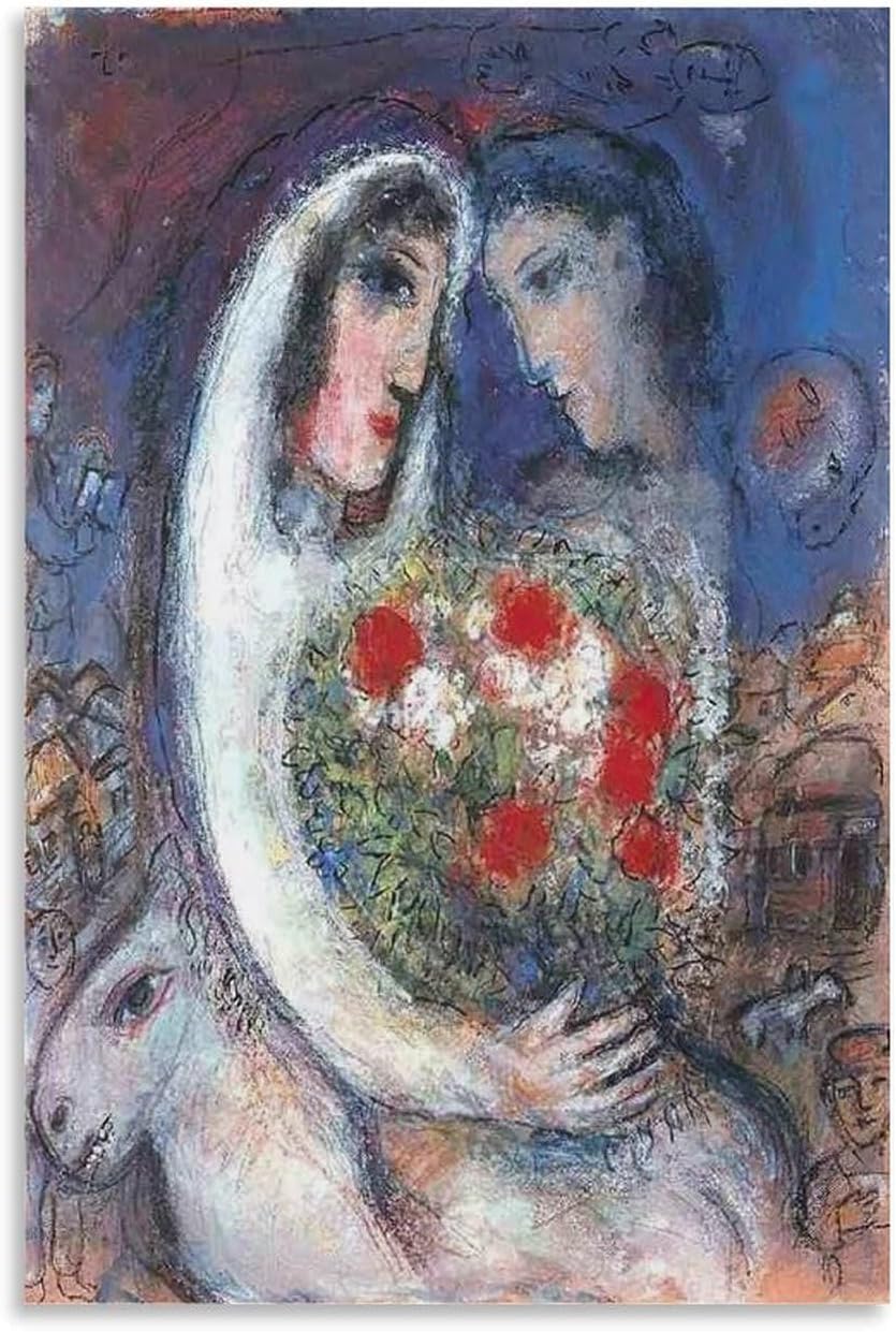 Orjdjz Wxkbl Surrealism Marc Chagall Posters《The Wedding》Wall Art Retro Canvas Painting Marc Chagall Prints for Home Room Wall Decor Picture 40x60cmx1 No Frame