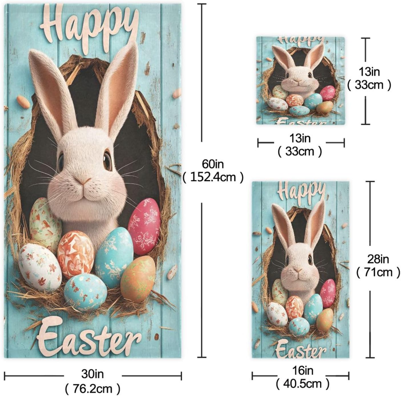STAYTOP Easter Towel Set 3Pcs,Cute Bunny Spring Easter Colorful Eggs Teal Wood Wall Bathroom Towels Ultra Soft Hand Towels Face Towel Washcloth for Gym Spa Bathroom
