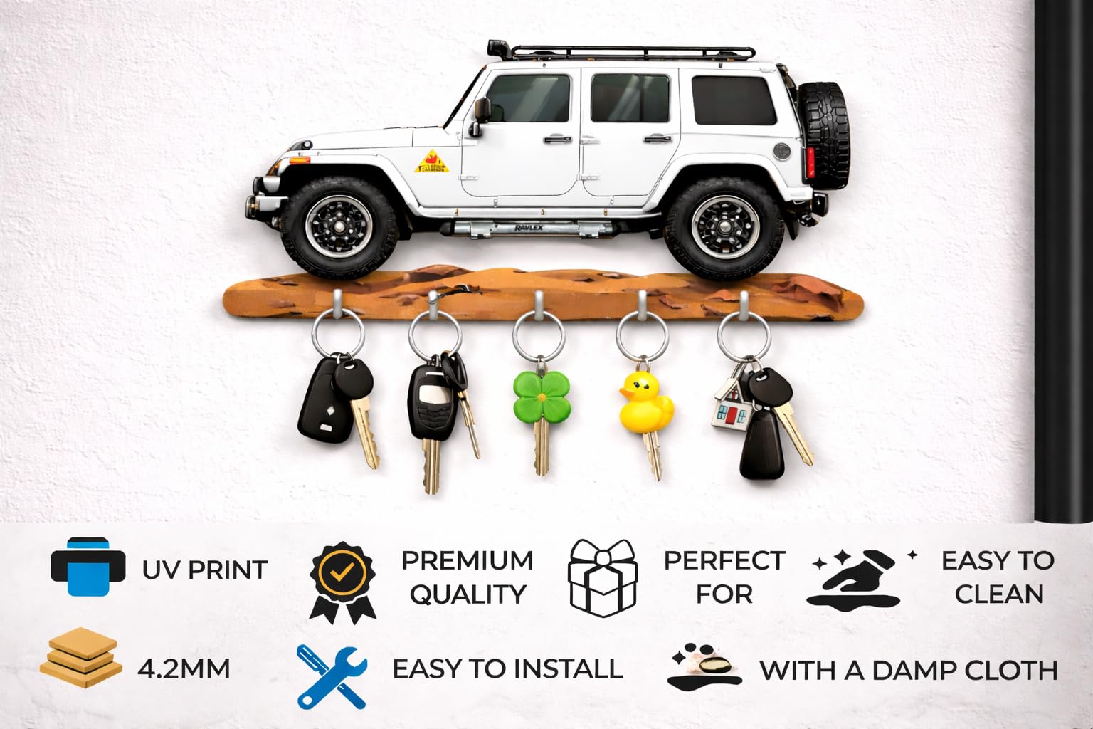 Wooden Car Key Holder - Stylish Wall Decor -4