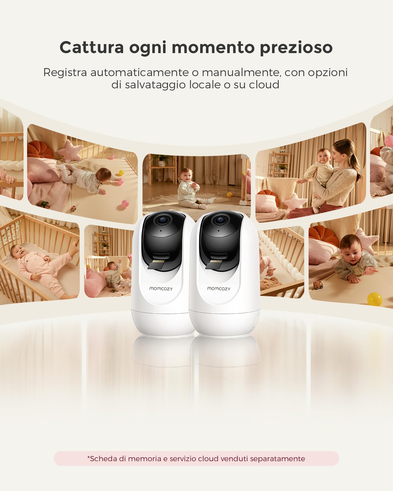momcozy BM04 Baby Monitor video e audio con 2 Telecamere WiFi, 1080P 5" | 5000mAh Batteria, Zoom 4X, Visione Notturna Nitida, Audio Bidirezionale, Rilevamento Movimento, Supporto a Parete