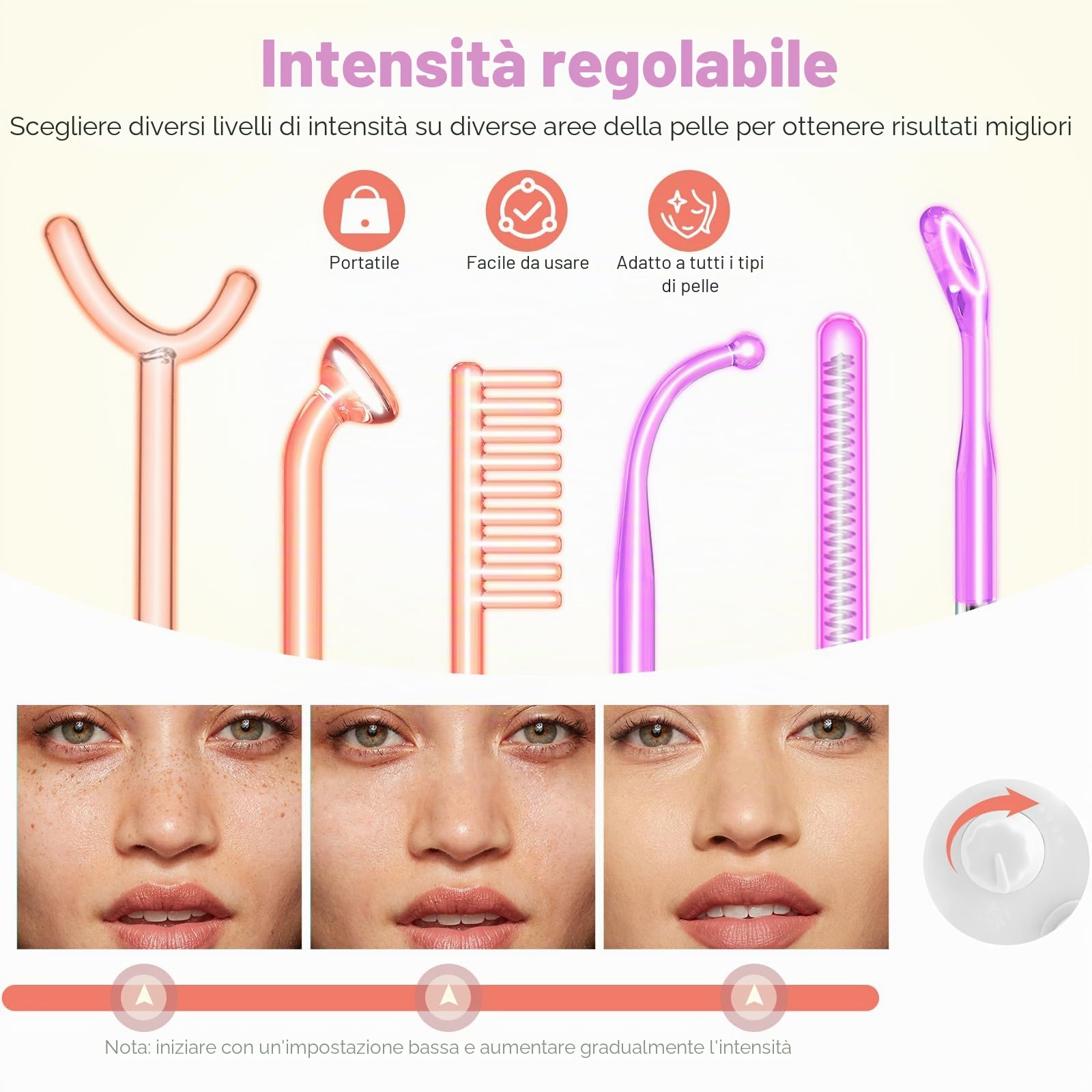 Macchina per il viso ad alta frequenza 6 pc, aste di gas neon e barre di gas Argon Apparecchio di bellezza per la cura della pelle, trattamento dell'acne, rassodamento della pelle, riduzione delle
