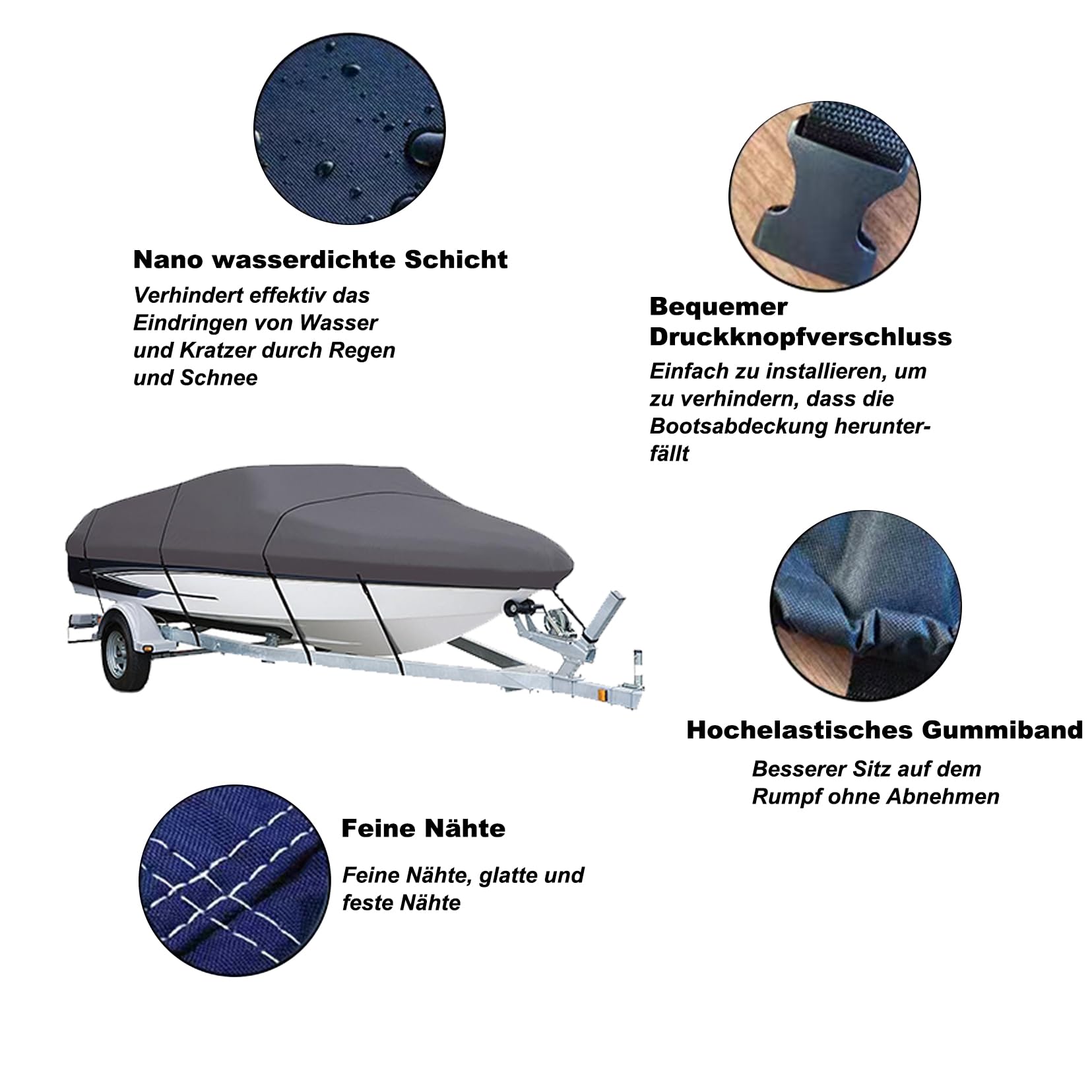 Bootspersenning Bootsabdeckung 420D Oxford Gewebe Wasserdicht Staub Schutz Persenning Anti- Persenning Bootsplane Passend für V-Hull Bass Boats Fisch-Ski Pro-Style Cover (Grau 20-22ft)