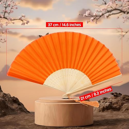Miniatura 25 de FANSOF.FANS Abanico de mano plegable de mano de tela con borla de grado A, varillas de bambú para mujeres y niñas, fiesta de verano, eventos, Azul