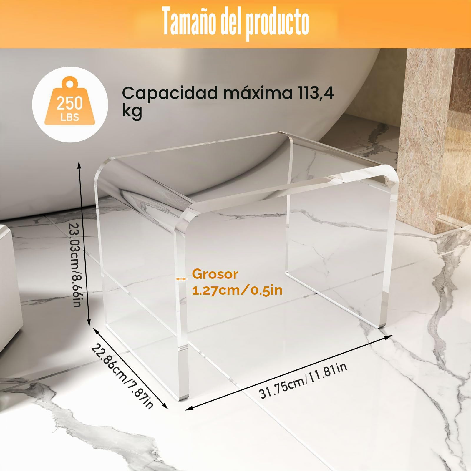 Mesa de extremo de acrílico transparente,Mesa auxiliar en forma de U con bordes redondeados,elegante mesa de centro moderna pequeña,Bancos de ducha,Taburete de acrílico,Taburete de pie transparente