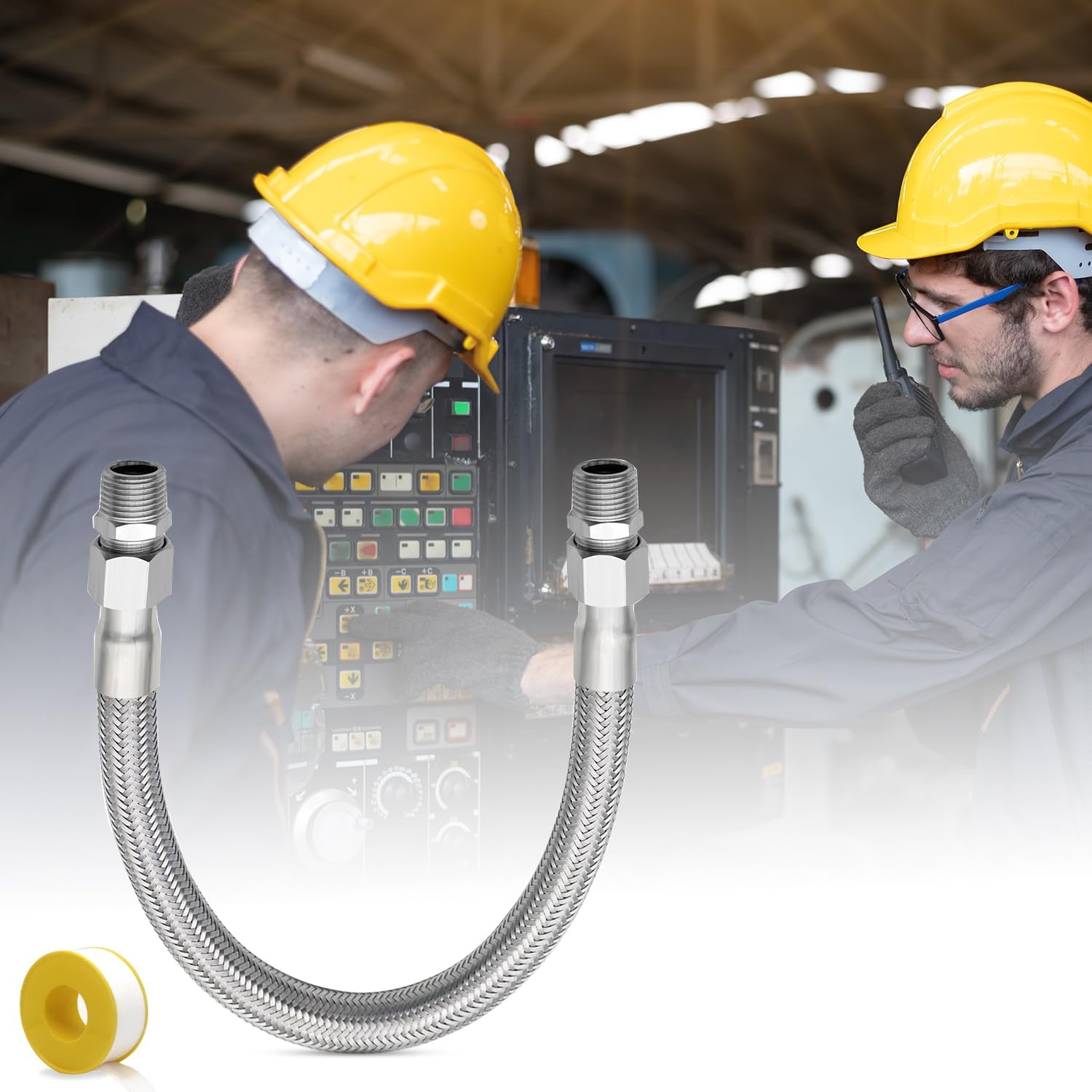 Industrial Grade Compressor Jumper Hose, 3/4" NPT Male x 20" Length Hose,750°F，450 PSI，Both Sides Fittings Rotate Freely, 3/4 NPT Air Hose for Compressed Air Piping System