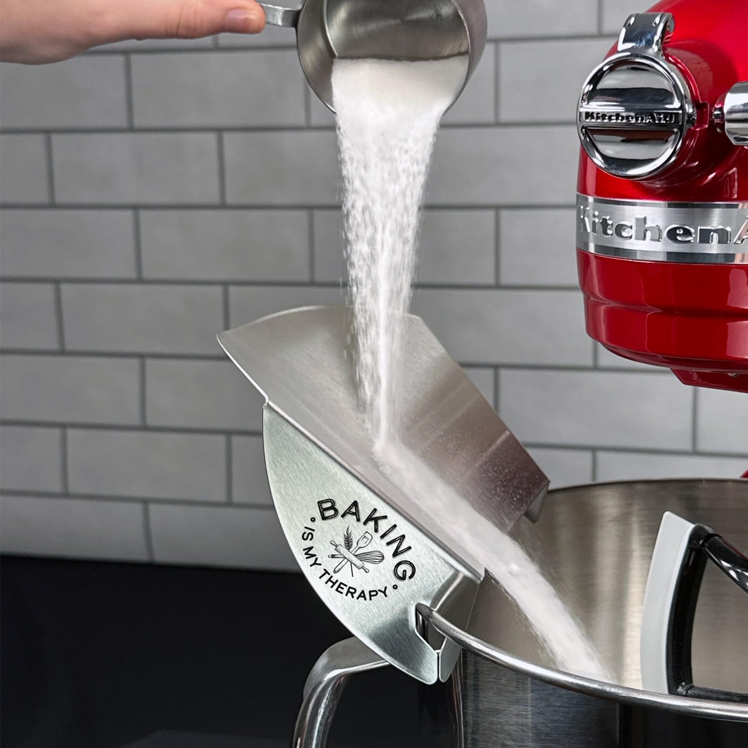 New Metro Design Pouring Chute Stand Mixer Replacement Pouring Shield with Unique Laser Etched Motto, Baking is my Therapy