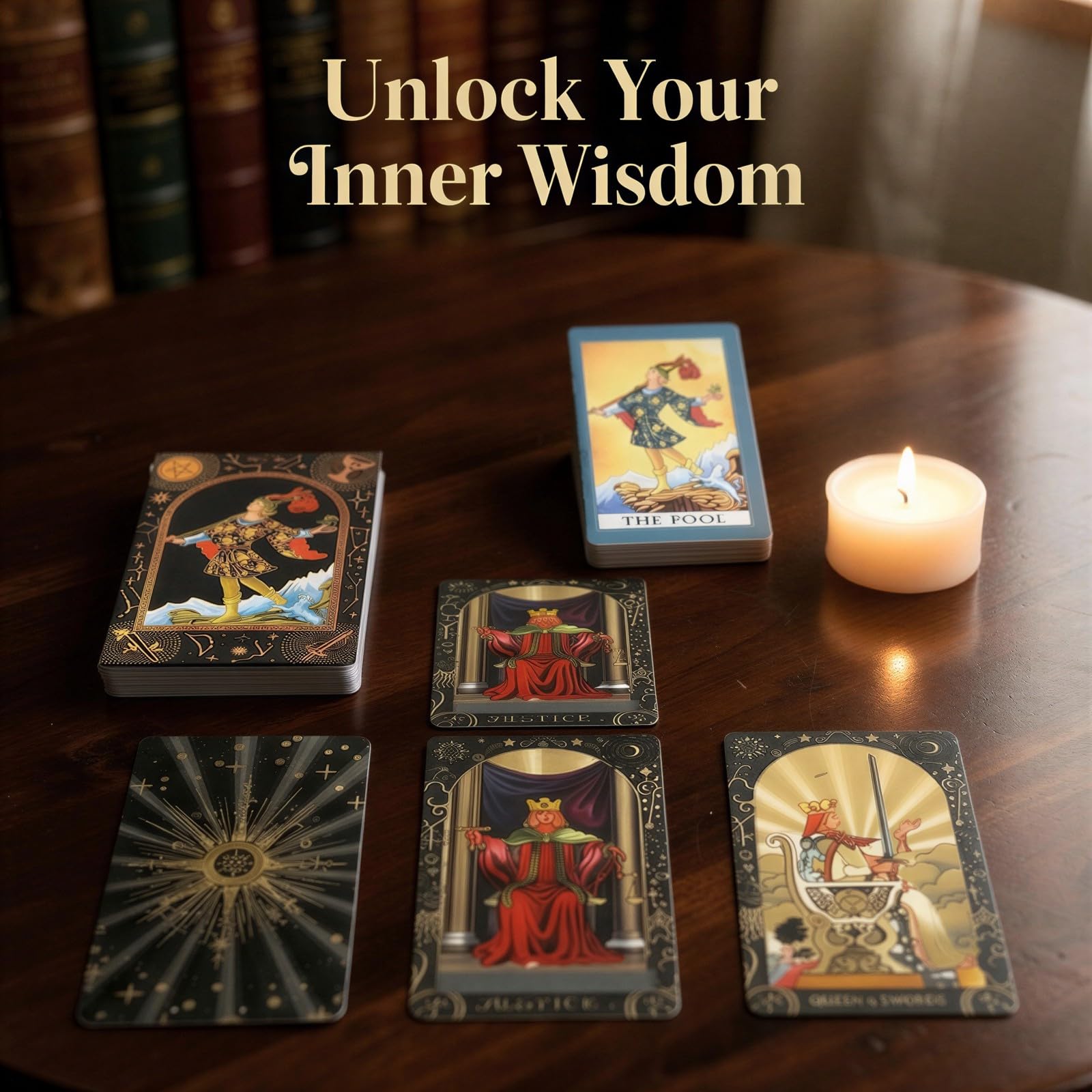 78 Karten Tarotkarten-Set aus schwarzem PET mit Goldfolie, klassischen Designs, PVC-Karten, Kartenständer, englischer Anleitung, Geschenkbox 5,4 x 3,3 x 1,9 in für Anfänger und Experten