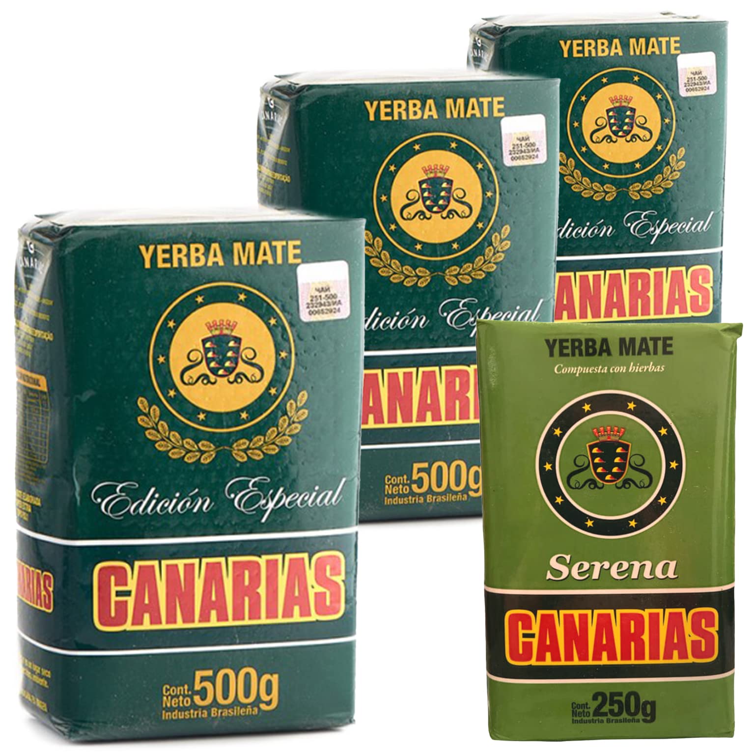 Canarias Yerba Mate Edicion Especial 1.5kg (3 x 500g) + Serena 250g | Mate Tee aus Brasilien - die Reifezeit beträgt 12 Monate | Detox und Energie Getränk