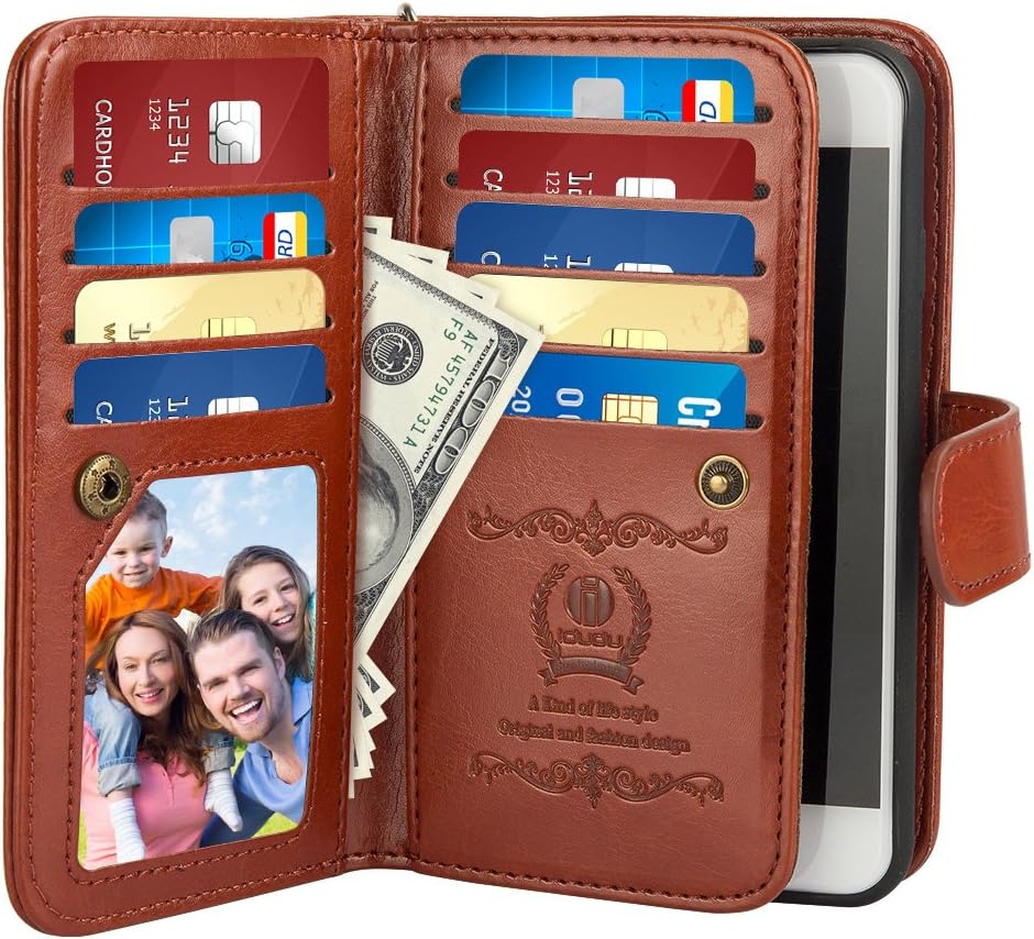 iPhone 8 Case, iPhone 7 Wallet Case, iDudu Luxury PU Leather Wallet Flip Cover Case with Credit Card Holder Built-in 9 Card Slots & Wrist Strap for iPhone 7, iPhone 8