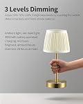 Cordless Rechargeable Table Lamps, 4000mAh Battery Lamp | Touch Control, Wireless & Portable, Battery Operated, 2700K Dimmable, Beige Fabric Shade, Living Room, Dining Room, Bedroom, Bedside (Gold)
