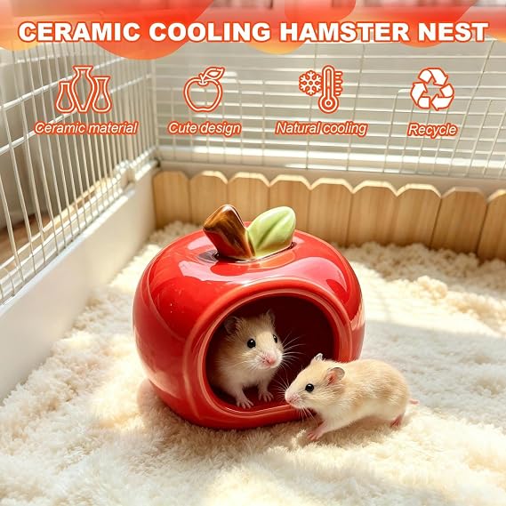Ceramic Hamster Hideout, Apple-Shaped Hamster House