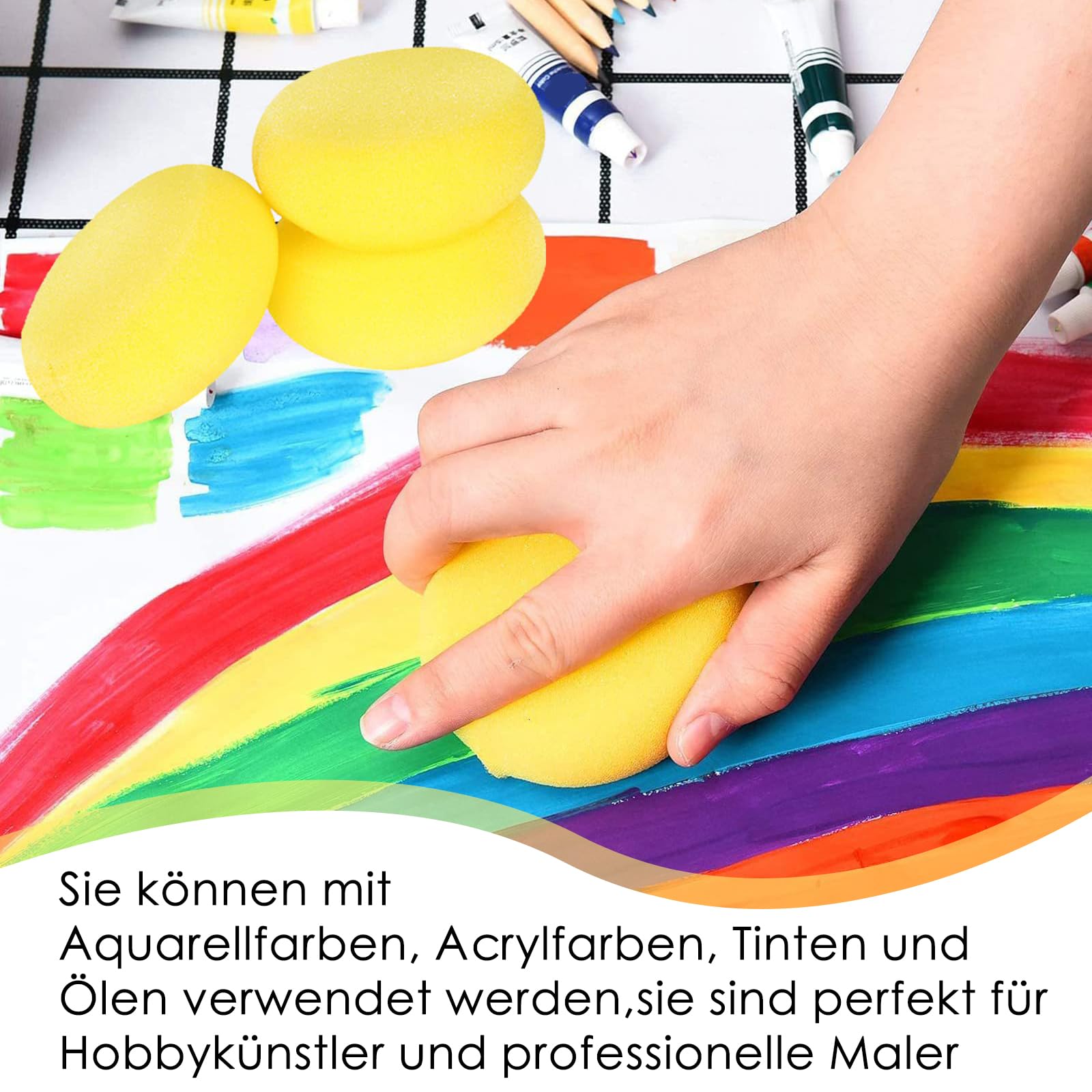 Qianyu 4 Stück Runde Malschwämme - Kunst Schwämme Für Aquarell & Handarbeit