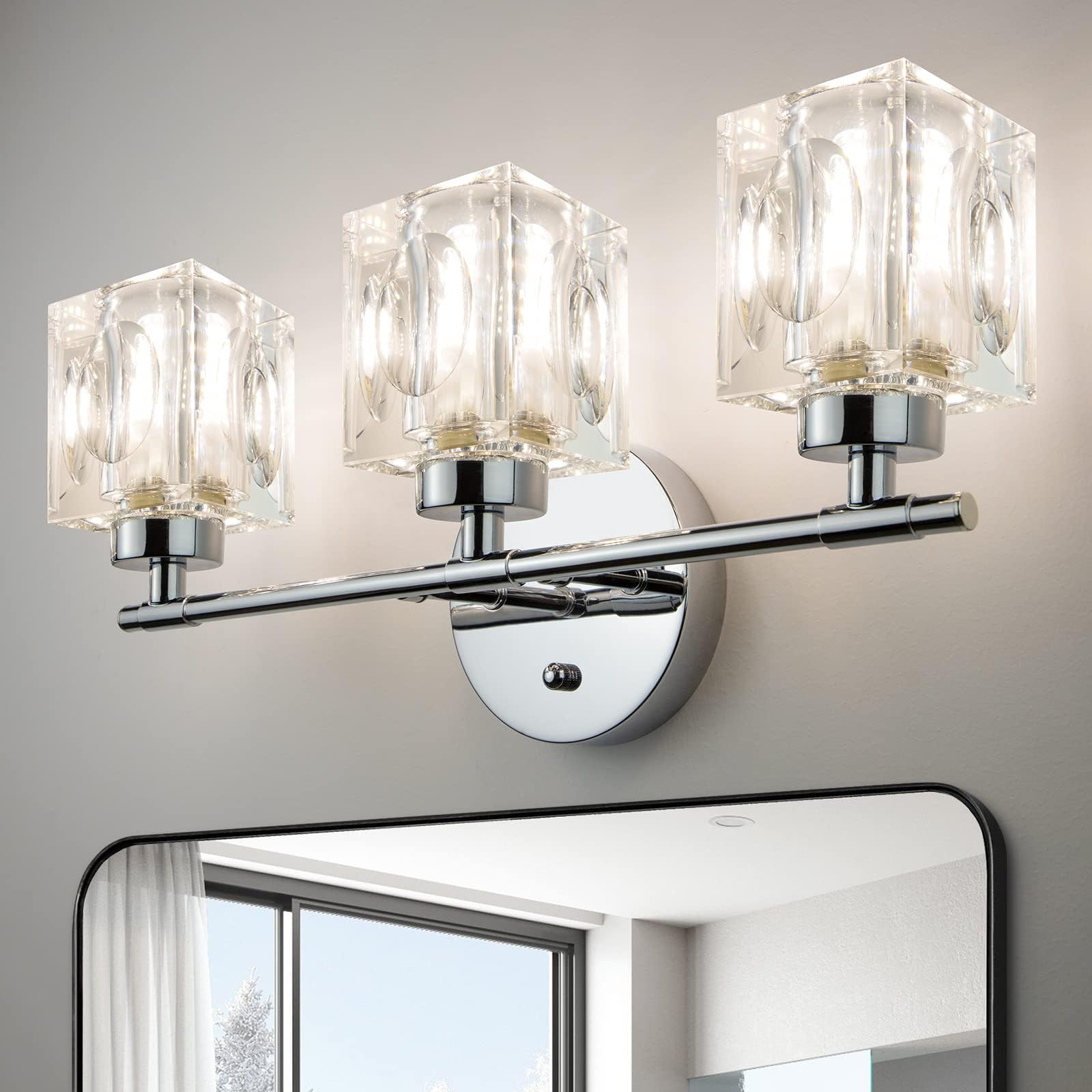 CT CAPETRONIX 3-Light Bathroom Light Fixtures, 16 Inches Crystal Vanity Lights, Chrome Bathroom ...