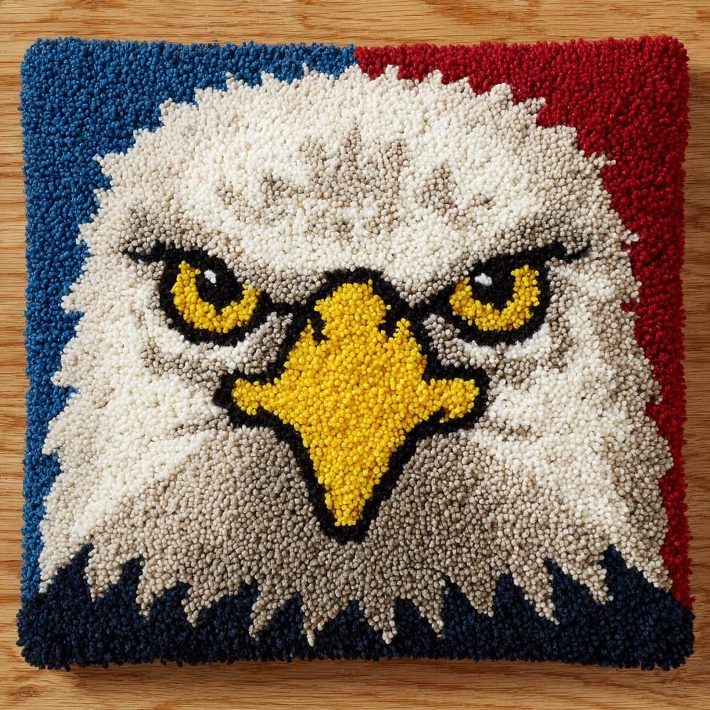 Taxpy Latch Hook Kit, Animal Eagle Pillow Latch Hook Embroidery Kits DIY Crochet Yarn Pillowcase Sewing Making Kits Embroidery Kit 43x43cm