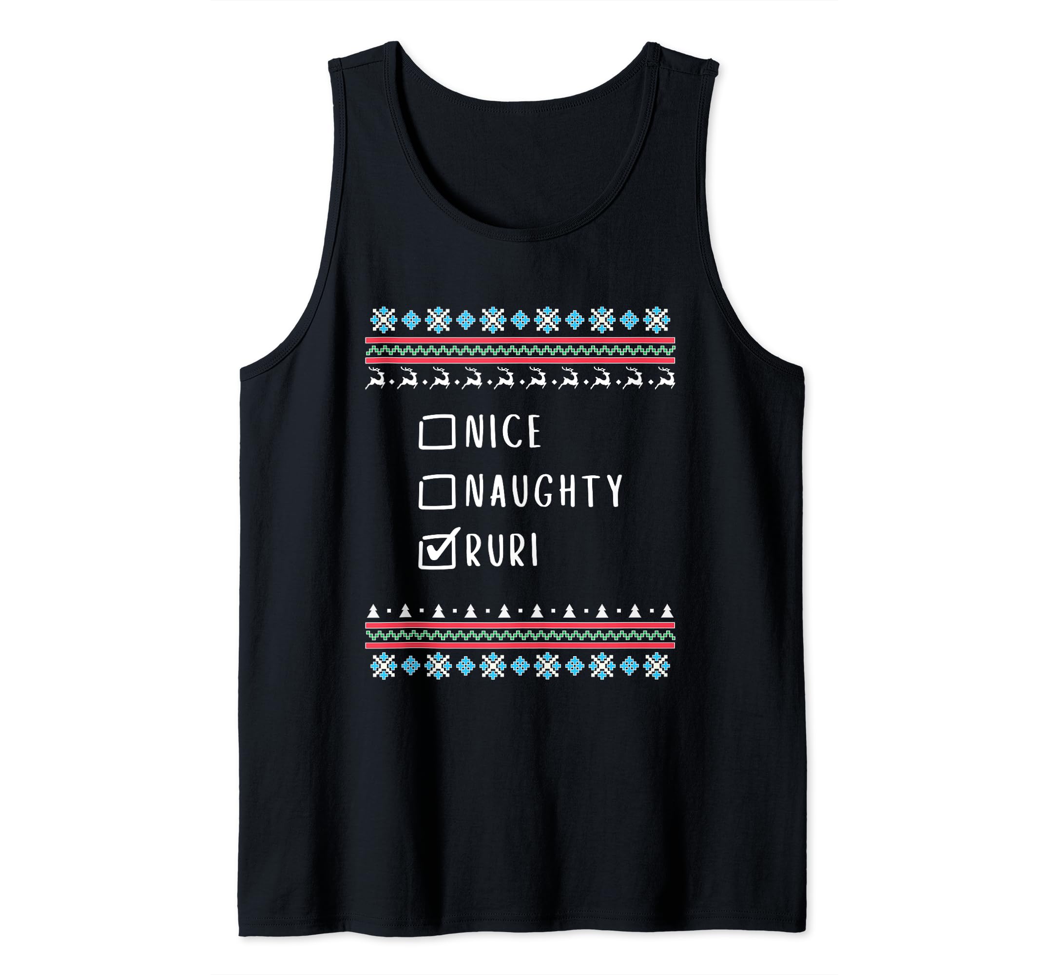 Nice, Naughty, Ruri Christmas Ugly Sweater Style Tank Top
